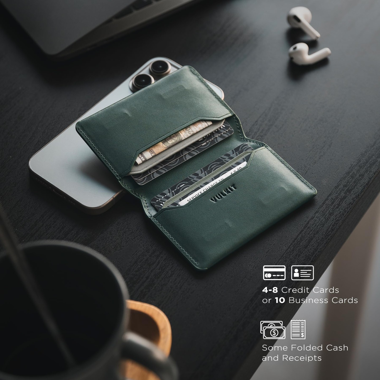 VULKIT Slim Minimalist Card Holder RFID 4.25 x 2.76 x 0.6 inches, Olive