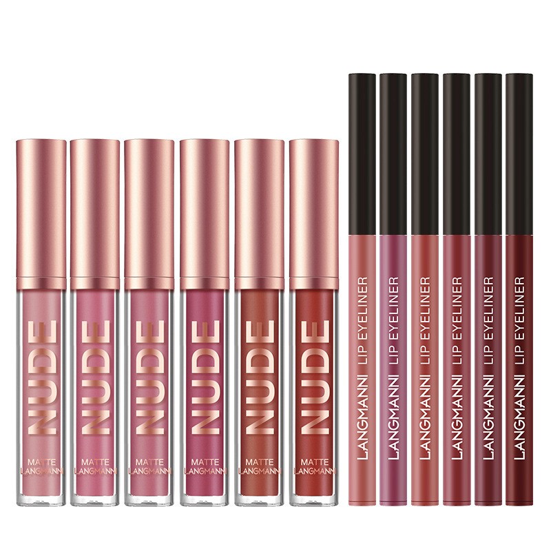 Lip Liner And Lipstick Makeup 12 Pcs Set 6 Matte Lipstick 6 Lip Liner Pens Water