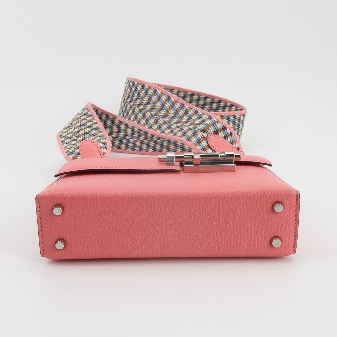Hermes Verrou Mini 17 Wide Strap Chevre Rose Confetti 1Q Pink Silver HW PHW Auth