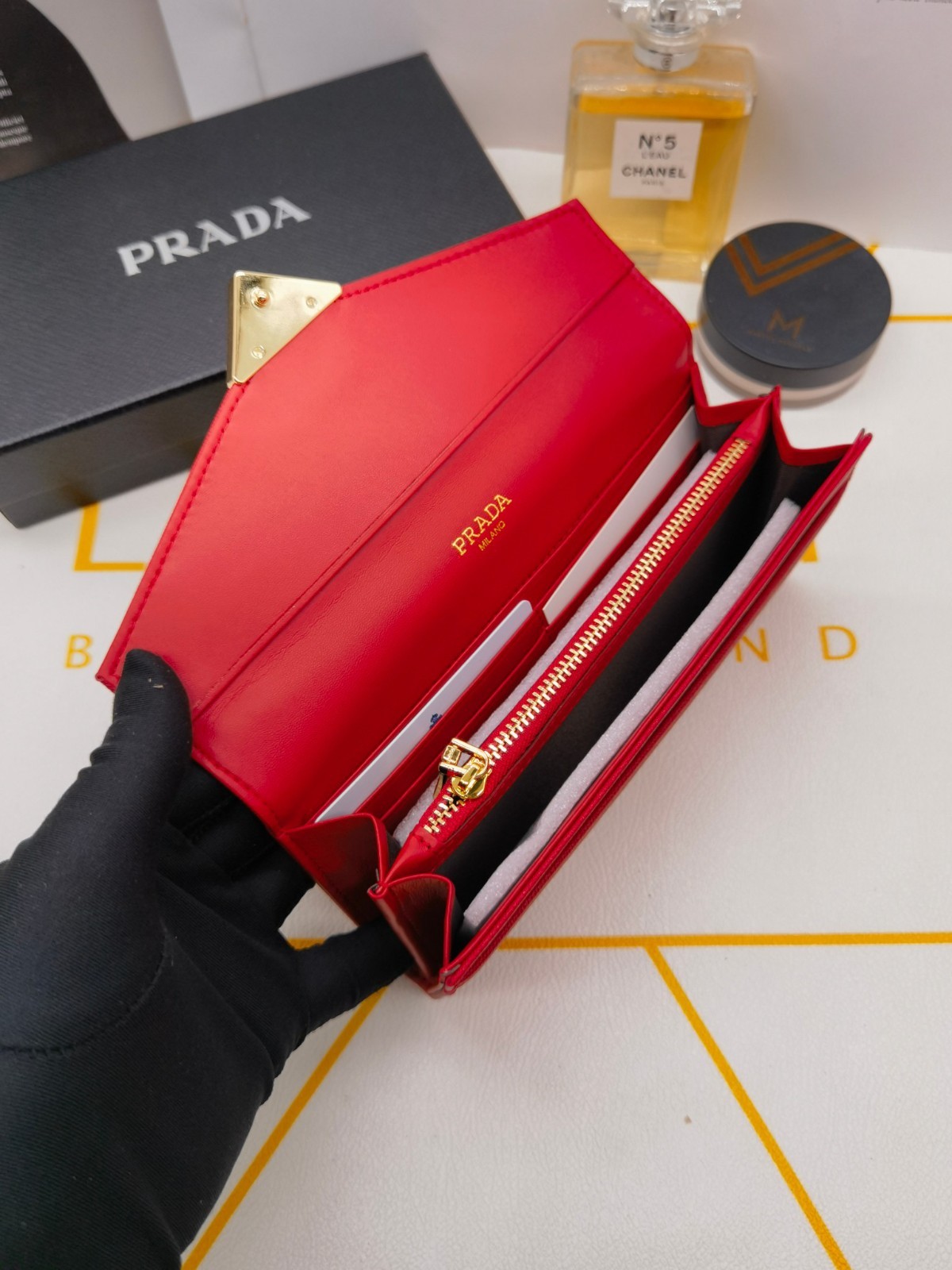 Prada Classic Saffiano Leather Envelope Long Wallet