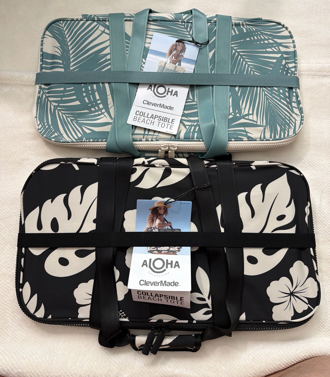 LOT of 2 ALOHA Collection CleverMade Collapsible Beach Tote Bag NWT