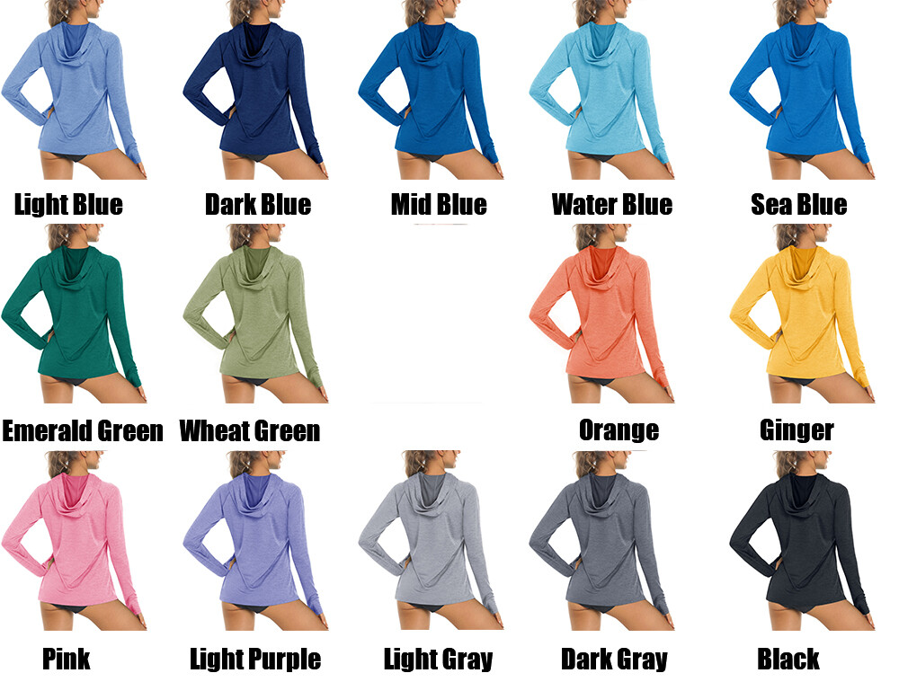 Womens Long Sleeve Hoodie Lightweight UPF 50+ UV Protection Sun Shirts Work Tops