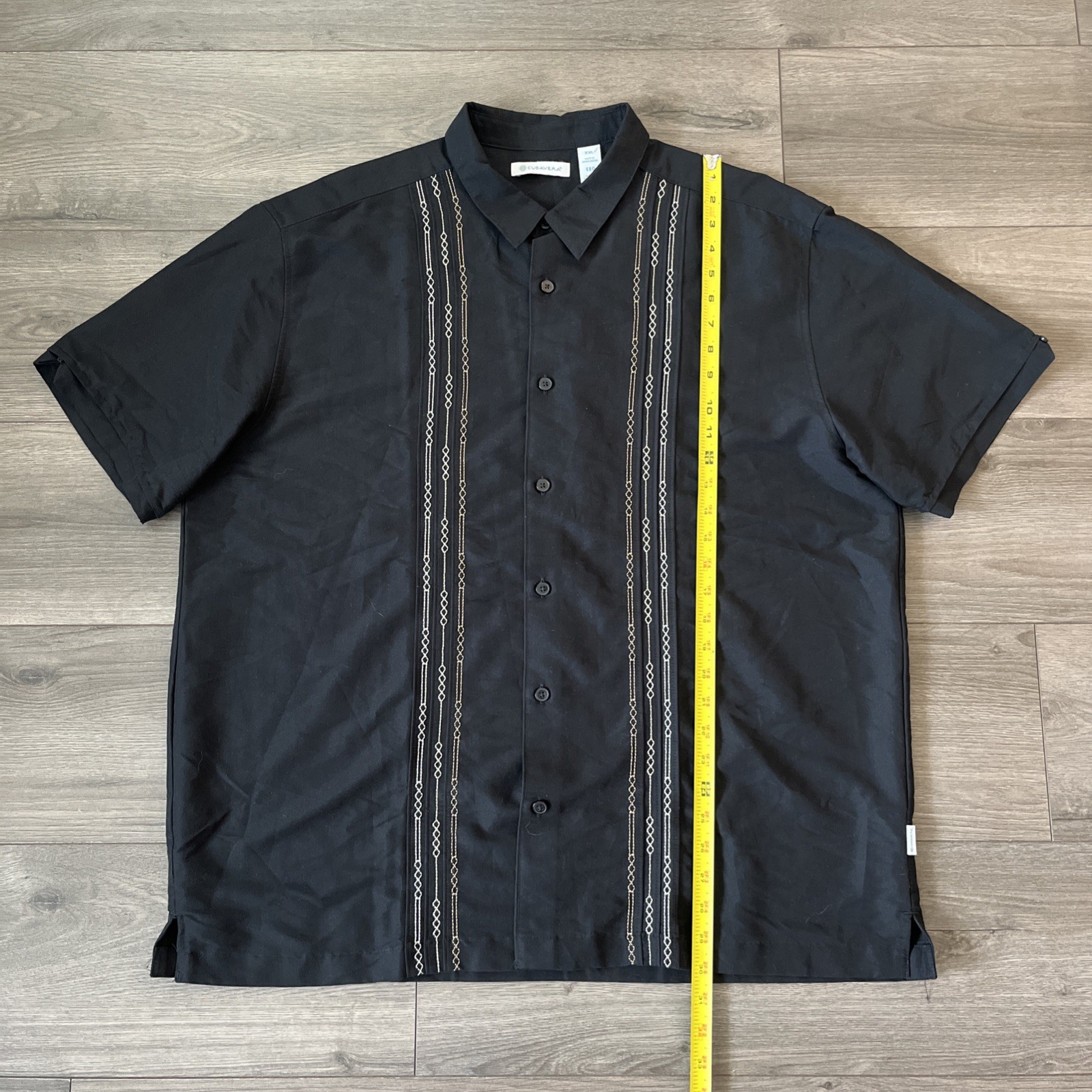 Cubavera Mens 2XL Button Up Short Sleeve Shirt Black Embroidered