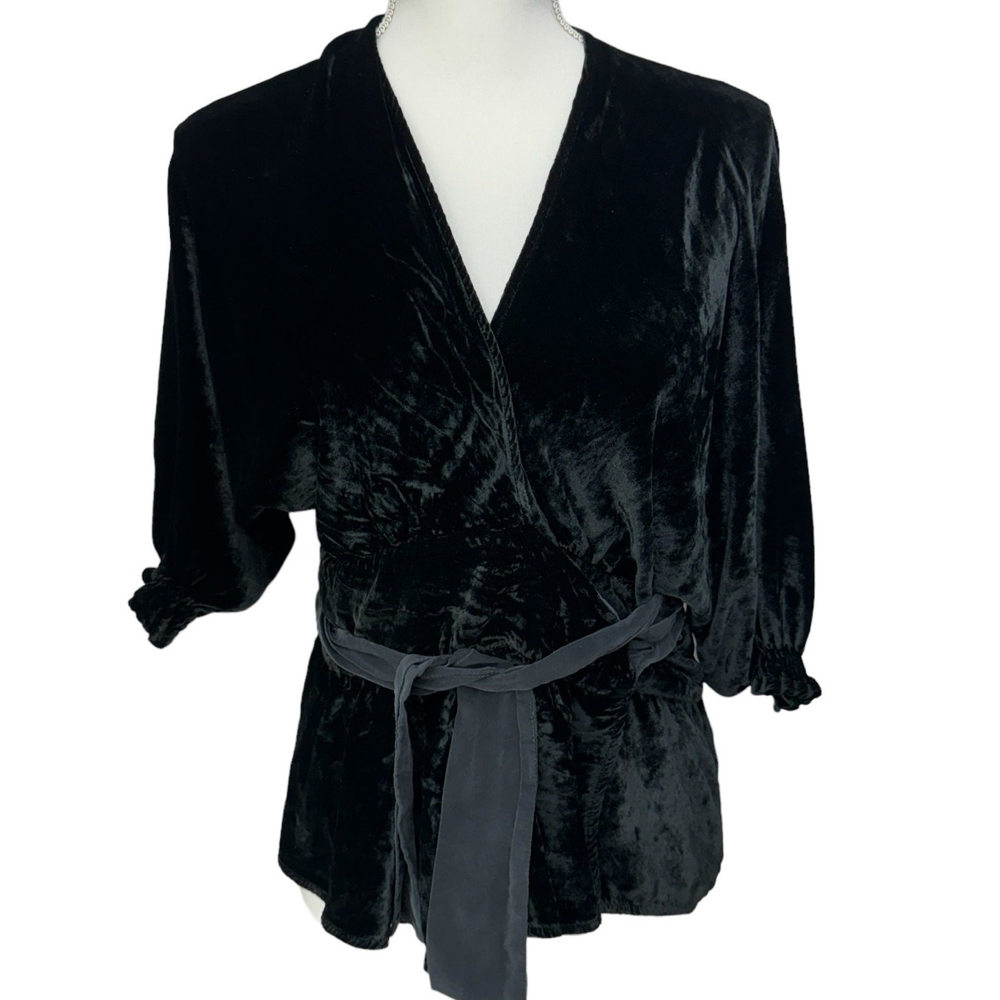SOME ODD RUBIES Top Womens Small Black Velvet Wrap Style Party Holiday Cocktail
