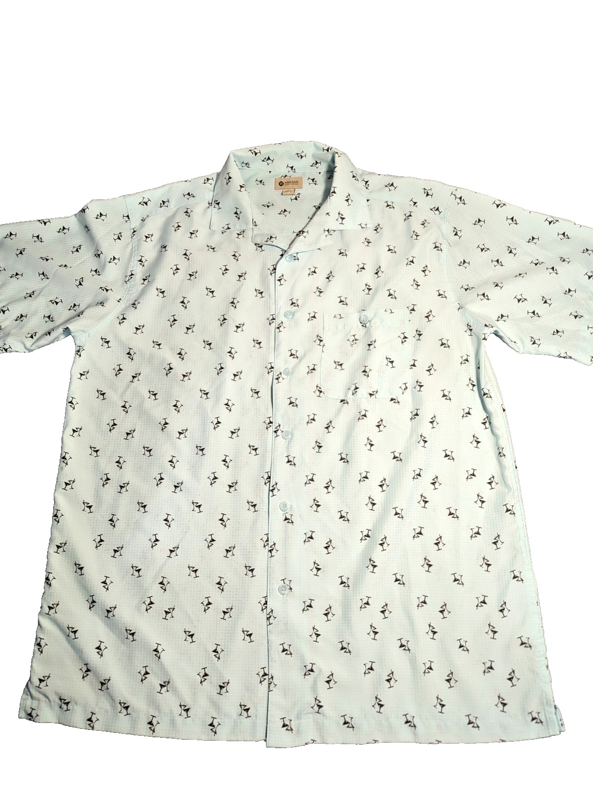 Haggar Men’s GREEN Martini Print Short Sleeve Button Front Large