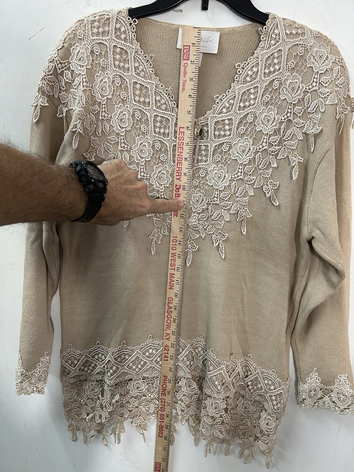 VTG Magnet Art Lynn Yang Size M Floral Lace Sweater Brown Cottage Core Coquette