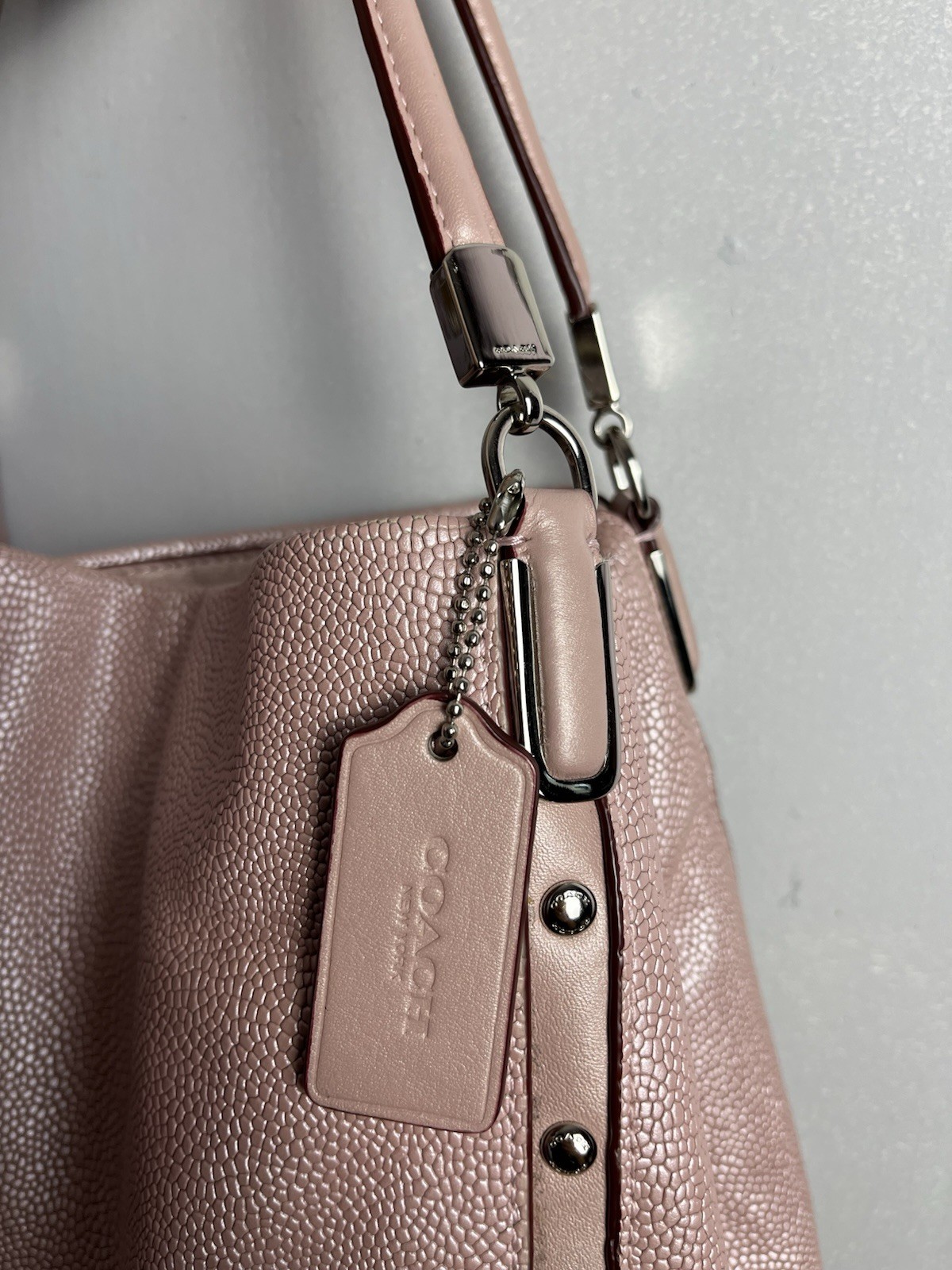 Coach F35211 Phoebe Madison Studded Caviar Pink Leather Shoulder Bag Tuberose
