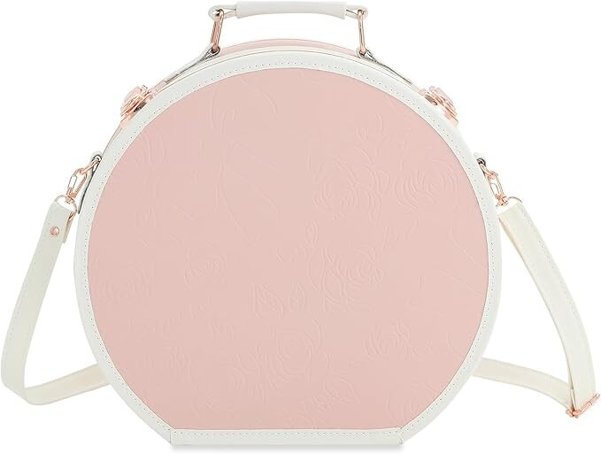 12″ Handmade Round Hat Box Vintage Carry on Suitcase Cosmetic Train Bag Woman