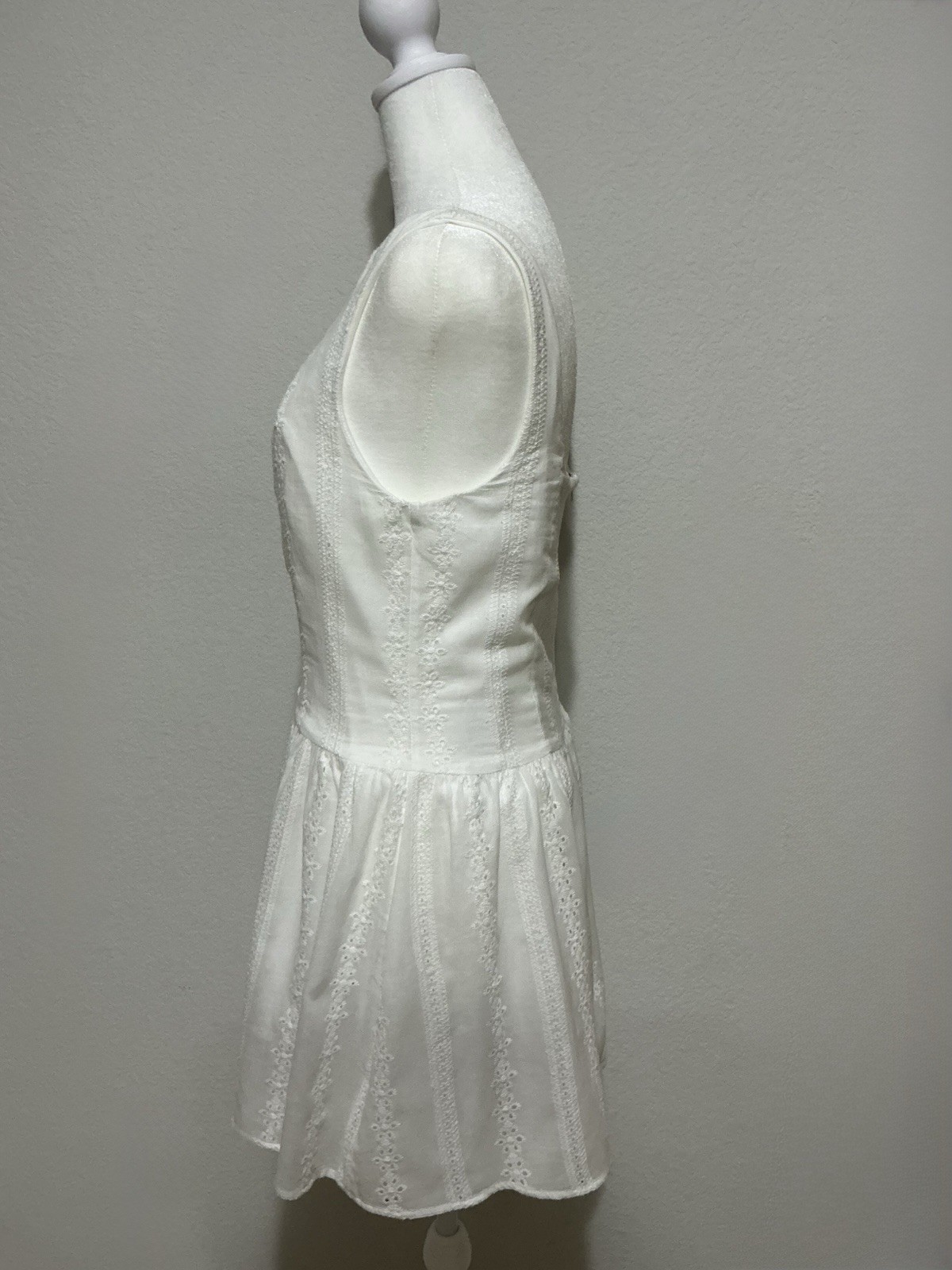 Altar’d State White Eyelet Drop Waist Mini Dress Size Medium NWT