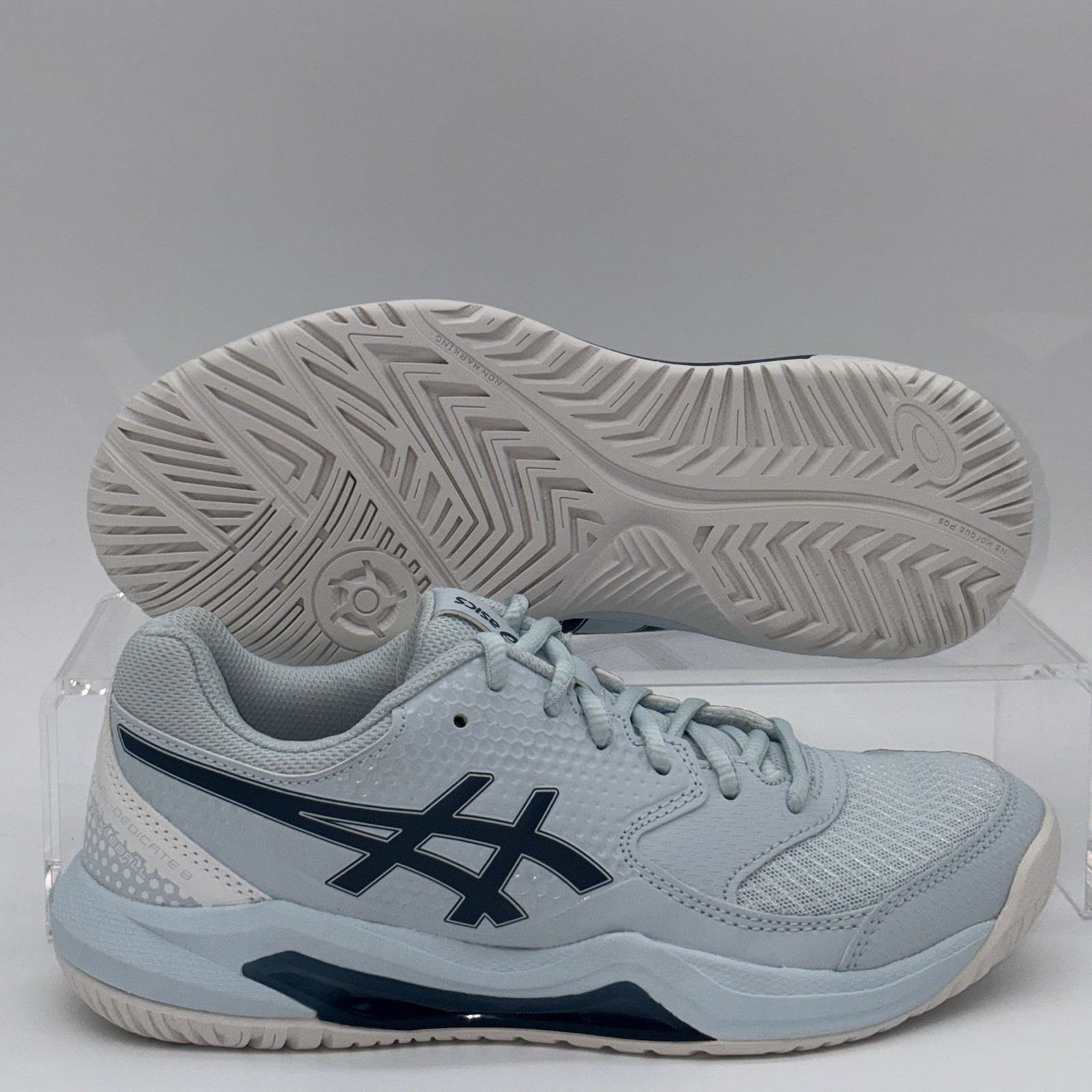 Women Size 9.5 Asics Gel- Dedicate 8 Pickleball White Blue 1042A236 NEW
