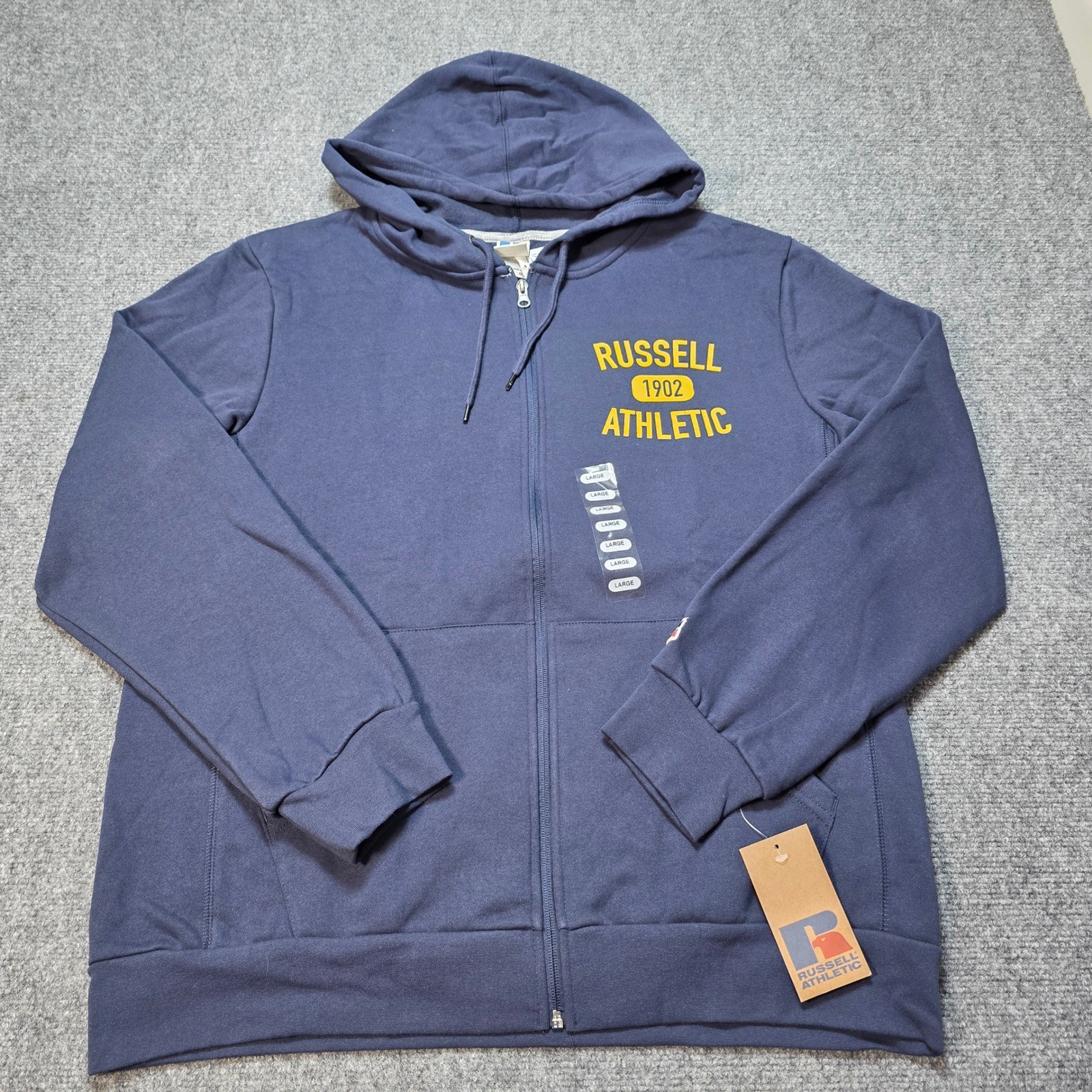 Men’s Large Russell Athletic Hoodie Full Zip Blue NWT 1902 Graphic Fleece