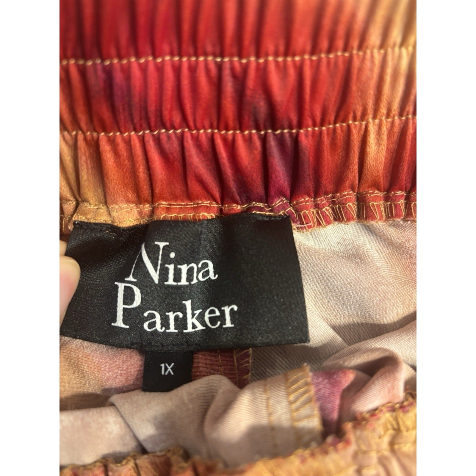 Nina Parker Trendy Printed Pants Plus Size 1X Red Black Purple – (RED)