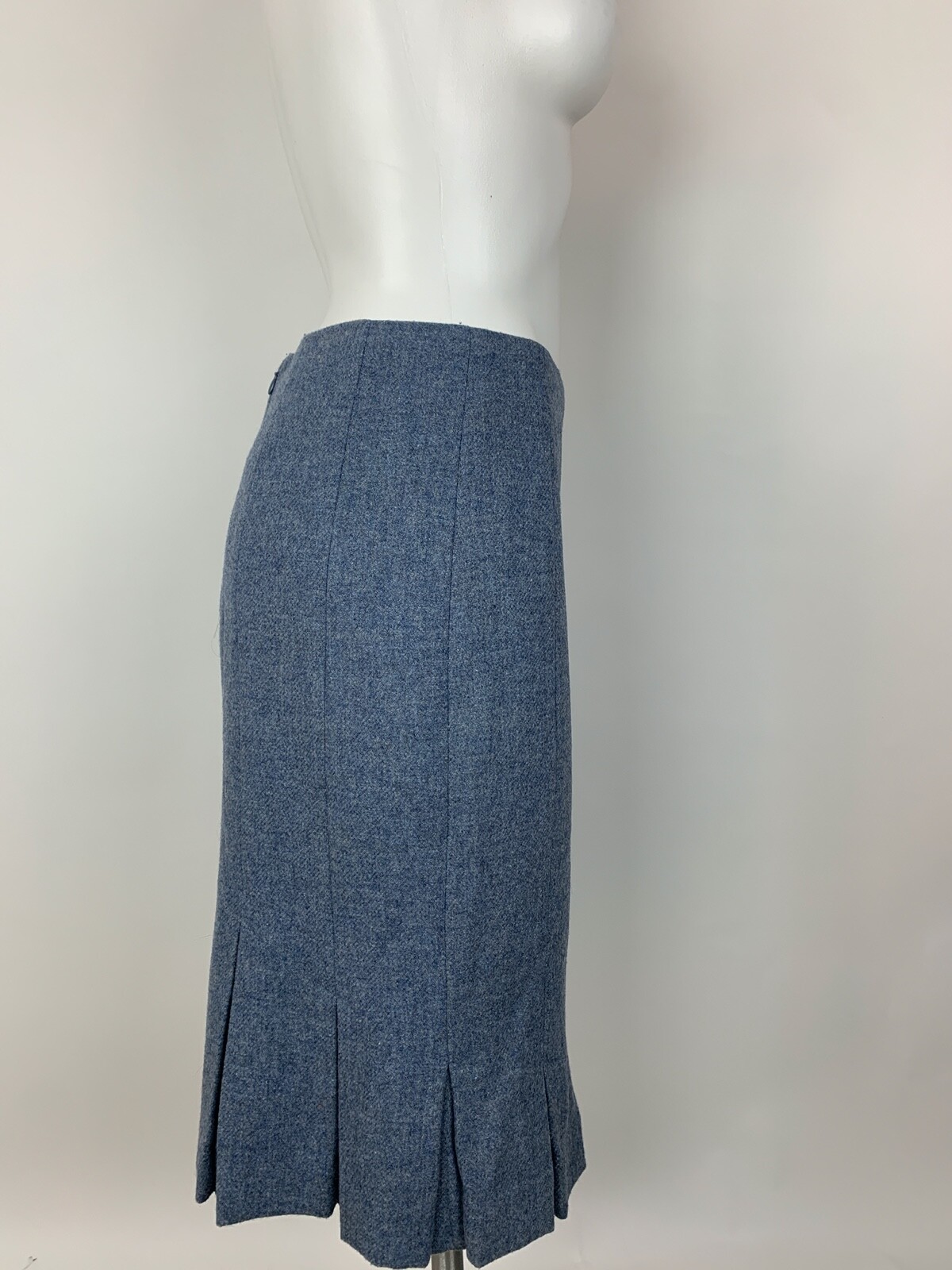 Talbots Heather Steel Blue Pleated Hem Pencil Skirt 100% Wool 4 Excellent