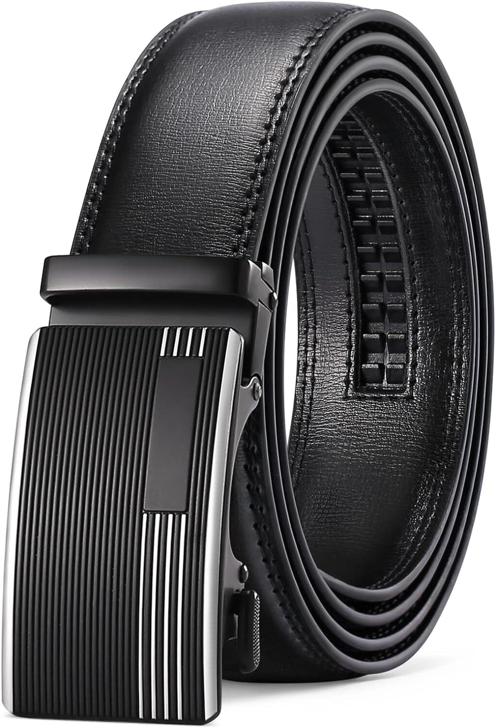 Men’S Leather Belt Automatic Ratchet Buckle Slide Belt Trim to Fit with Gift Box