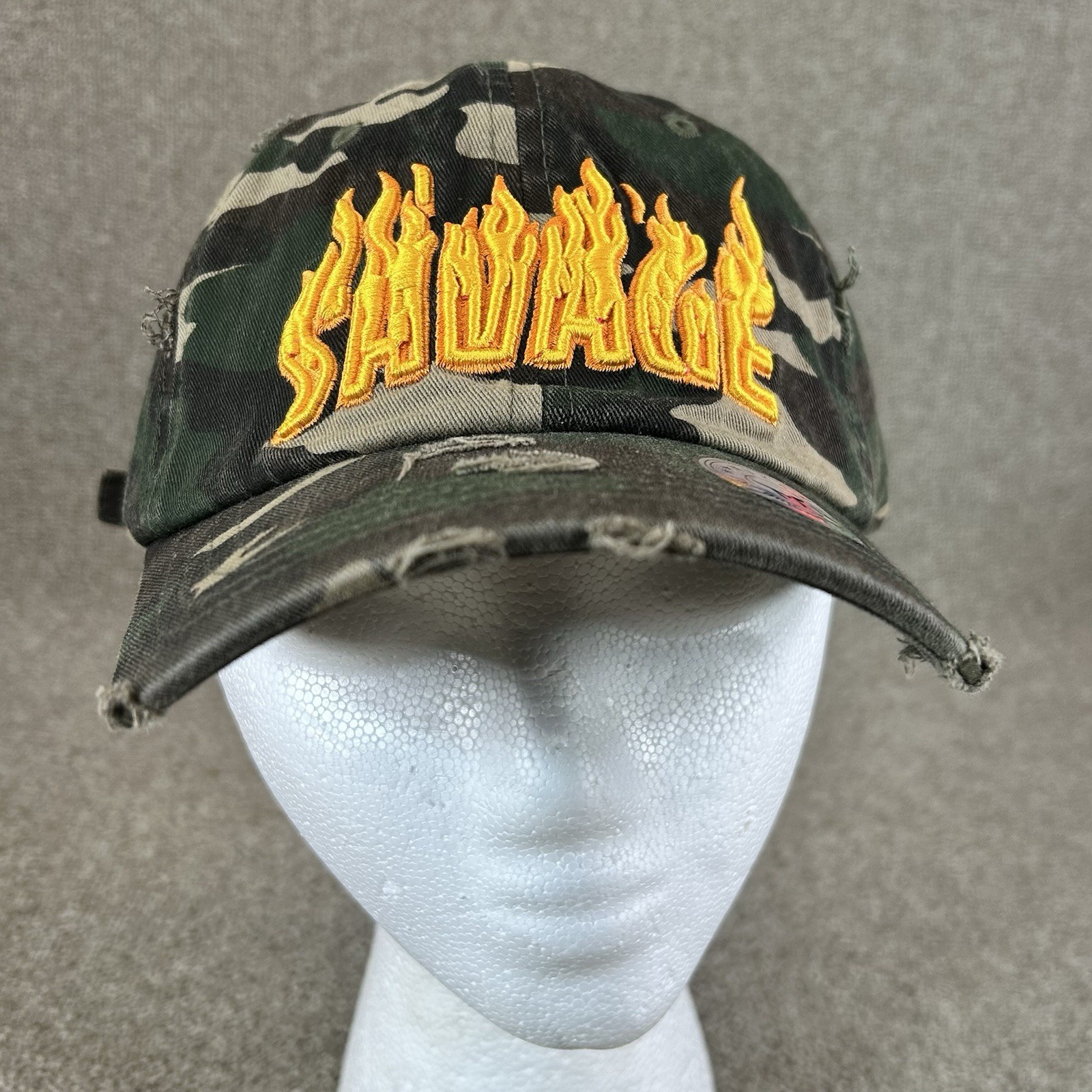 Muka “Savage” Dad Cap Hat Camo Distressed Adjustable New Without Tags