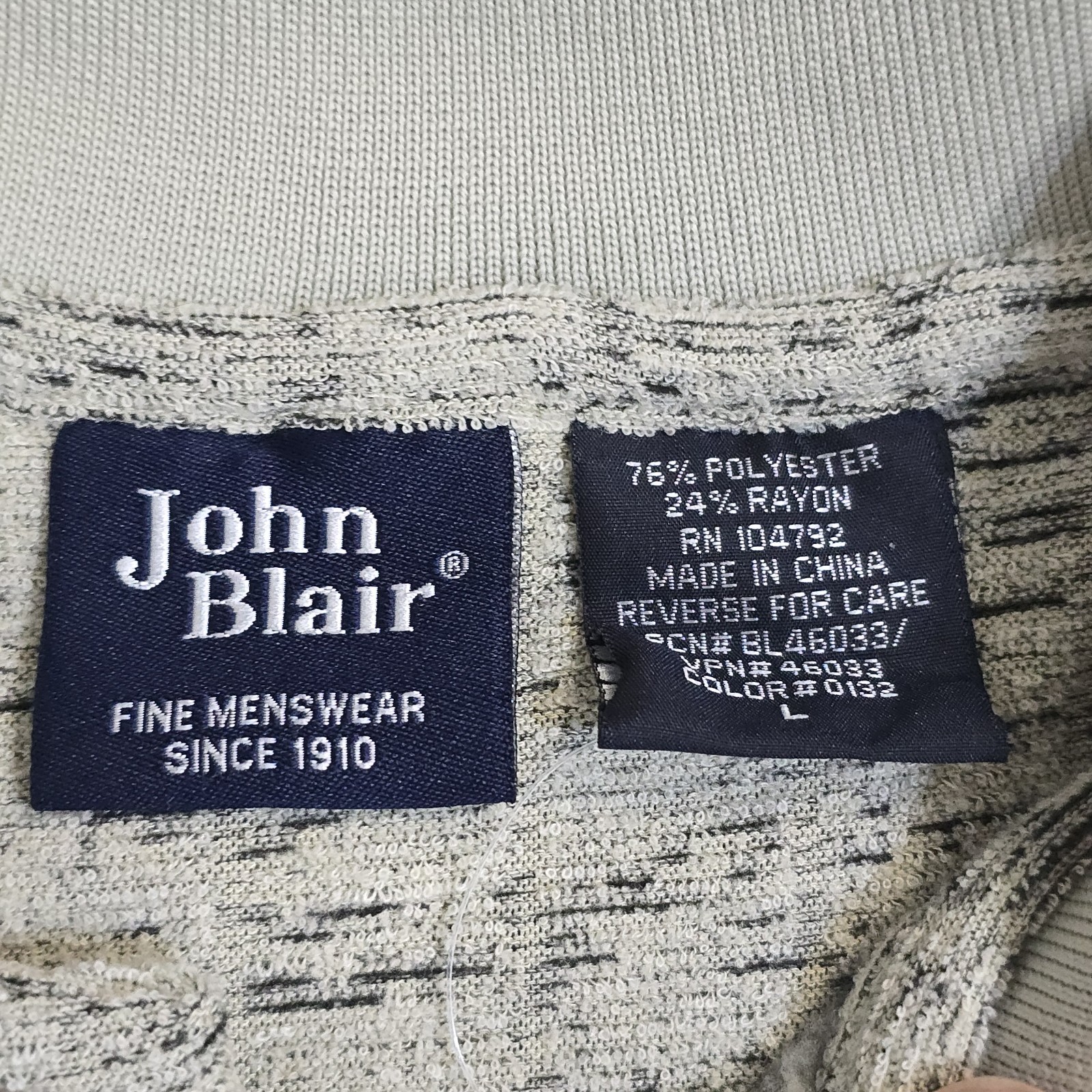 John Blair Fine Menswear Marble Knit Polo Shirt 1/4 Button Collared SoFt Lined L