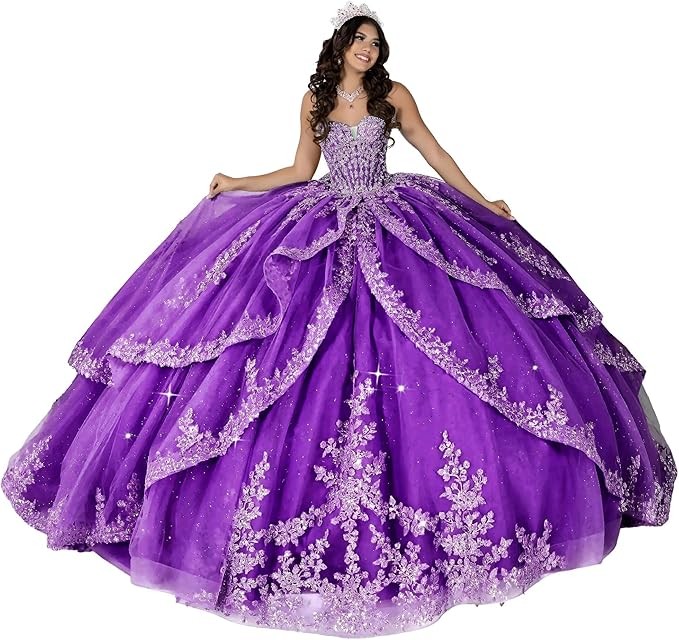 ‌Lace Appliques Quinceanera Dresses with Train Tulle Tassel Vestido De 15 Aos