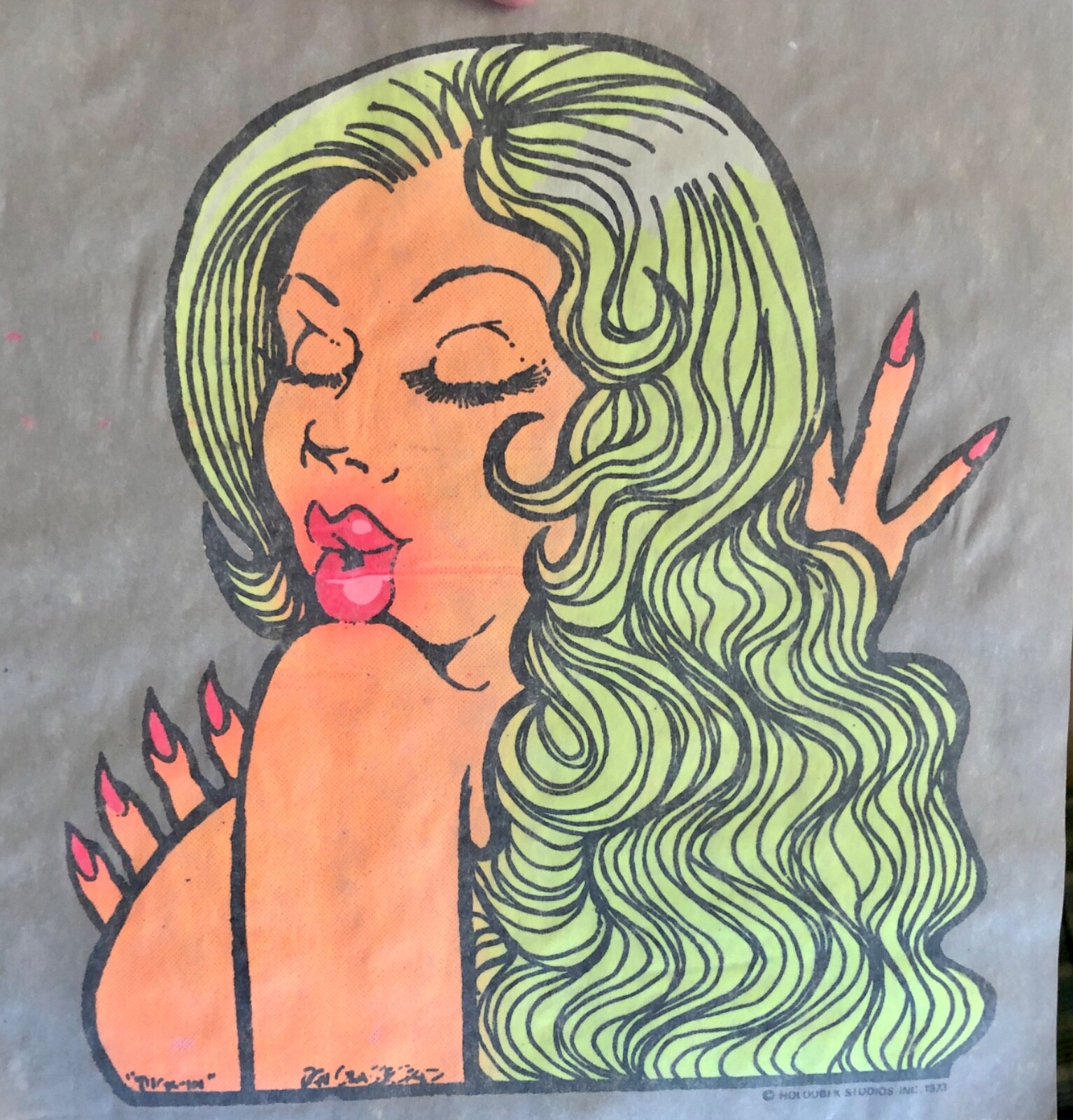 Original Vintage 1973 Psychedelic Blonde Woman Iron On Transfer DAYGLO