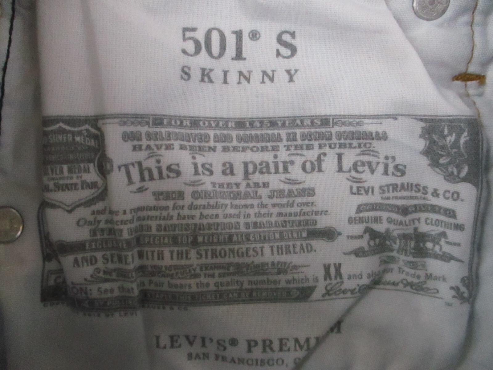 Levis 501 S Big E Jeans Womens 27×27 Blue Denim Skinny High Waist Western Retro