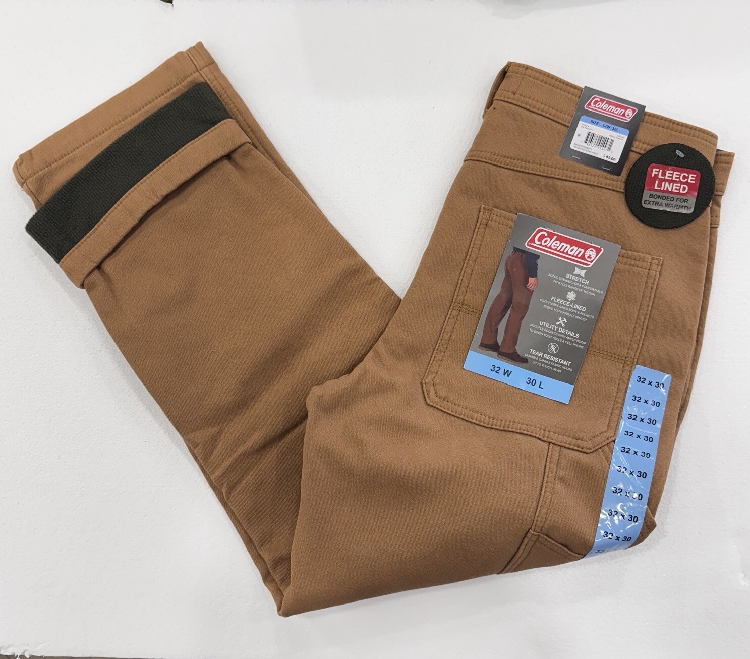 Coleman Men’s Fleece Lined Pant Size 32 x 30 Toffee