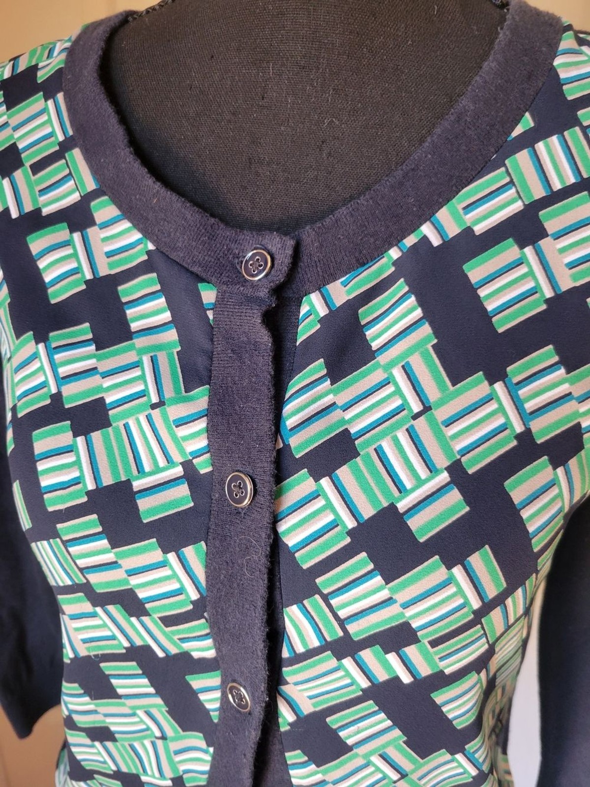 Banana Republic Patterned Navy and Mint Button-Up Women’s Cardigan Size S