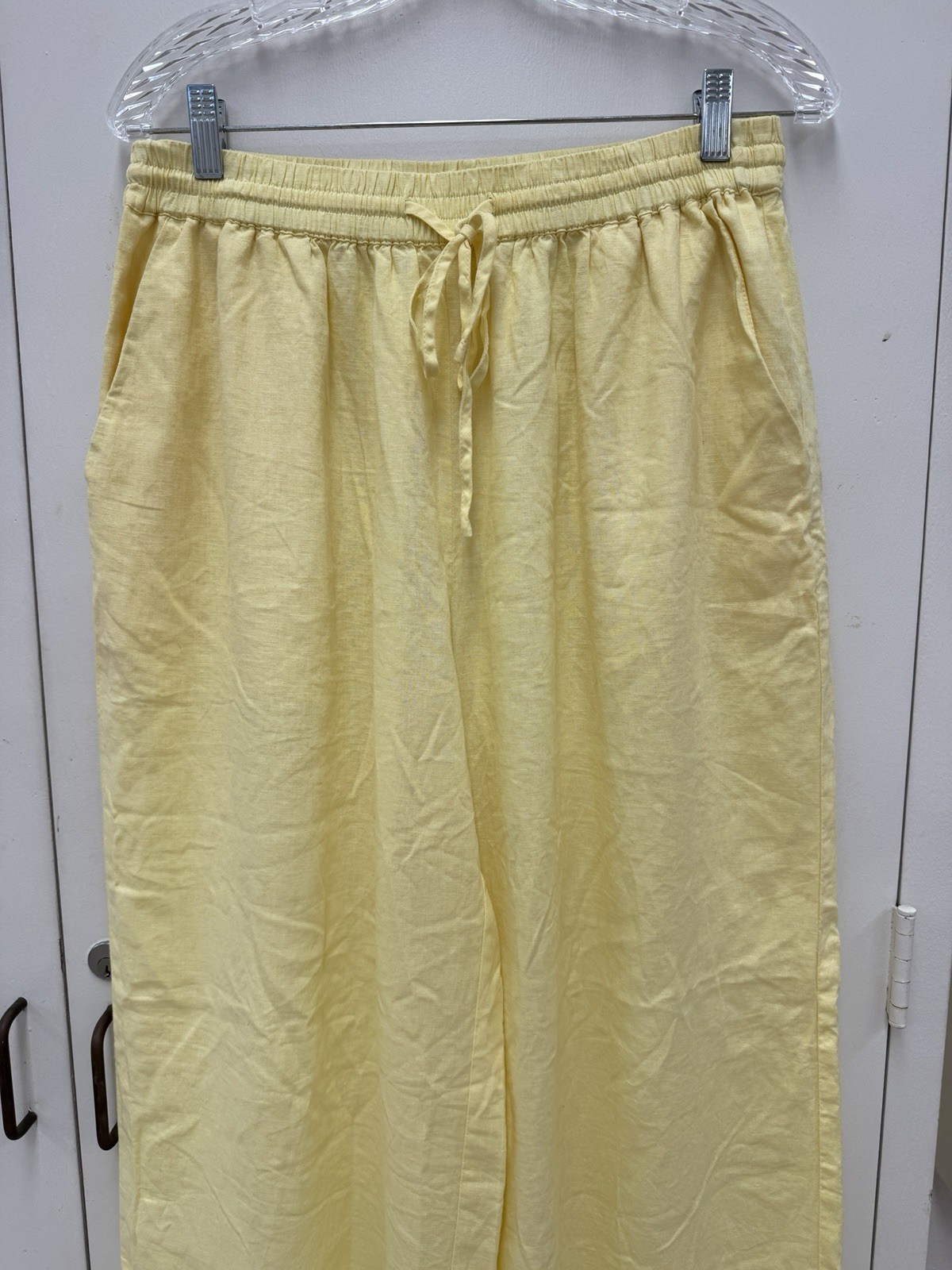 Cotton On Women’s Yellow Linen blend Wide-Leg Pants Elastic Waist Drawstring 10