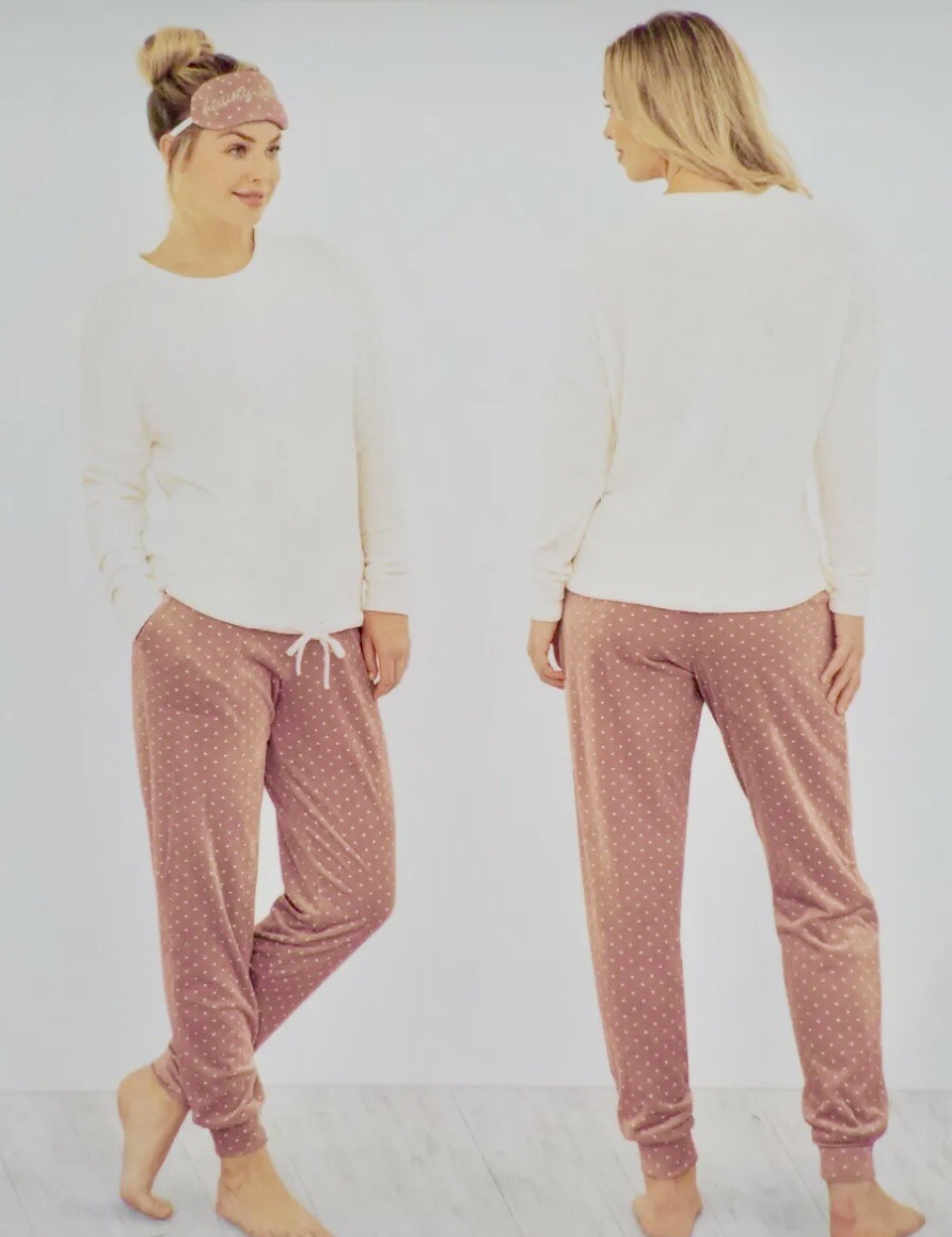 New Three Dots Ladies’ 2 Piece Knit Velour Set with Eye Mask Large L Cloud Pink