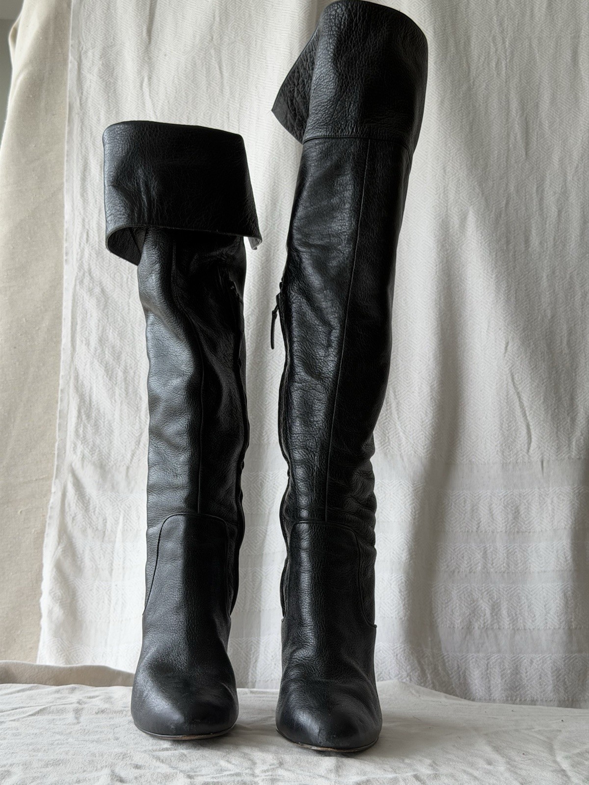 Eden Women’s Brown Leather Over the Knee Boots Almond Toe Block Heel Zip 8