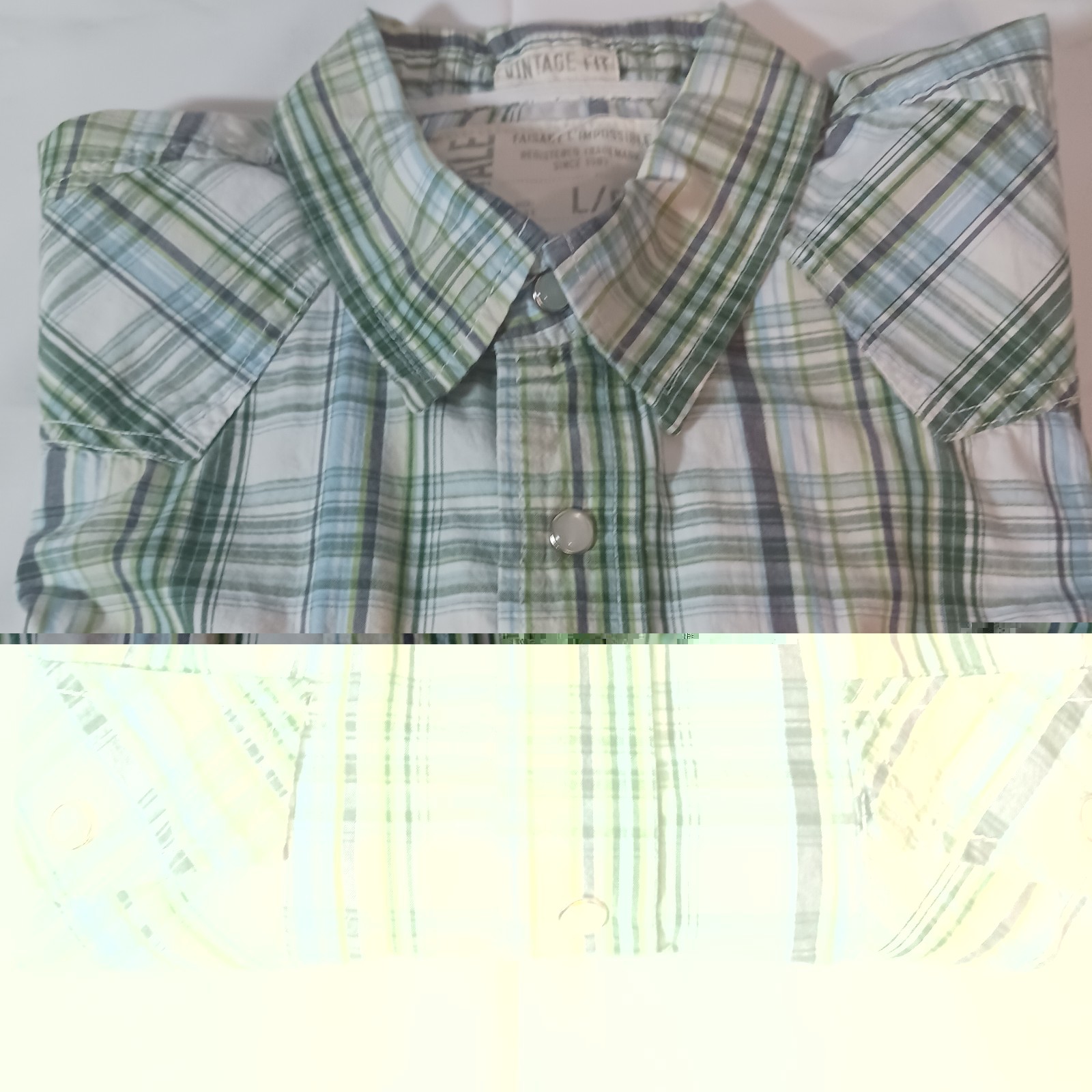 Aéropostale Men’s L Vintage Fit Plaid Button-Up Shirt Pockets Green Blue