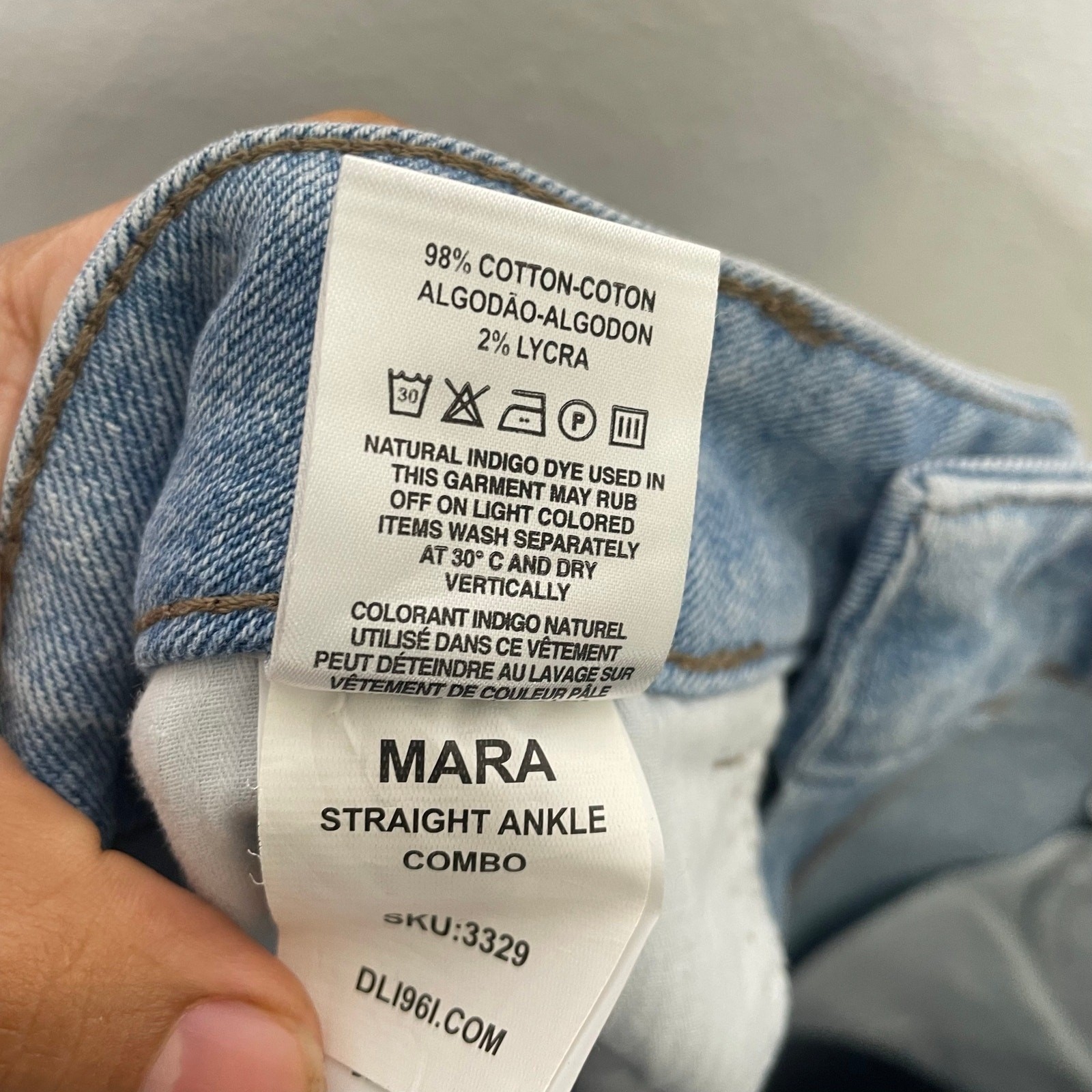 DL1961 Mara Straight Ankle Jeans Two Tone Colorblock Raw Hem Blue Size 26