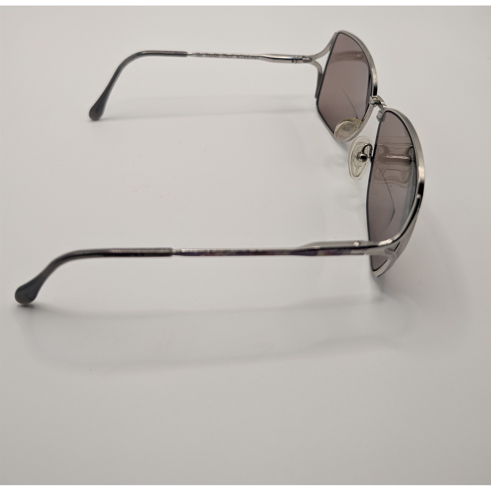 BerDel Sferoflex Abby Vintage Square Sunglasses Silver Blueburst Italy 120mm