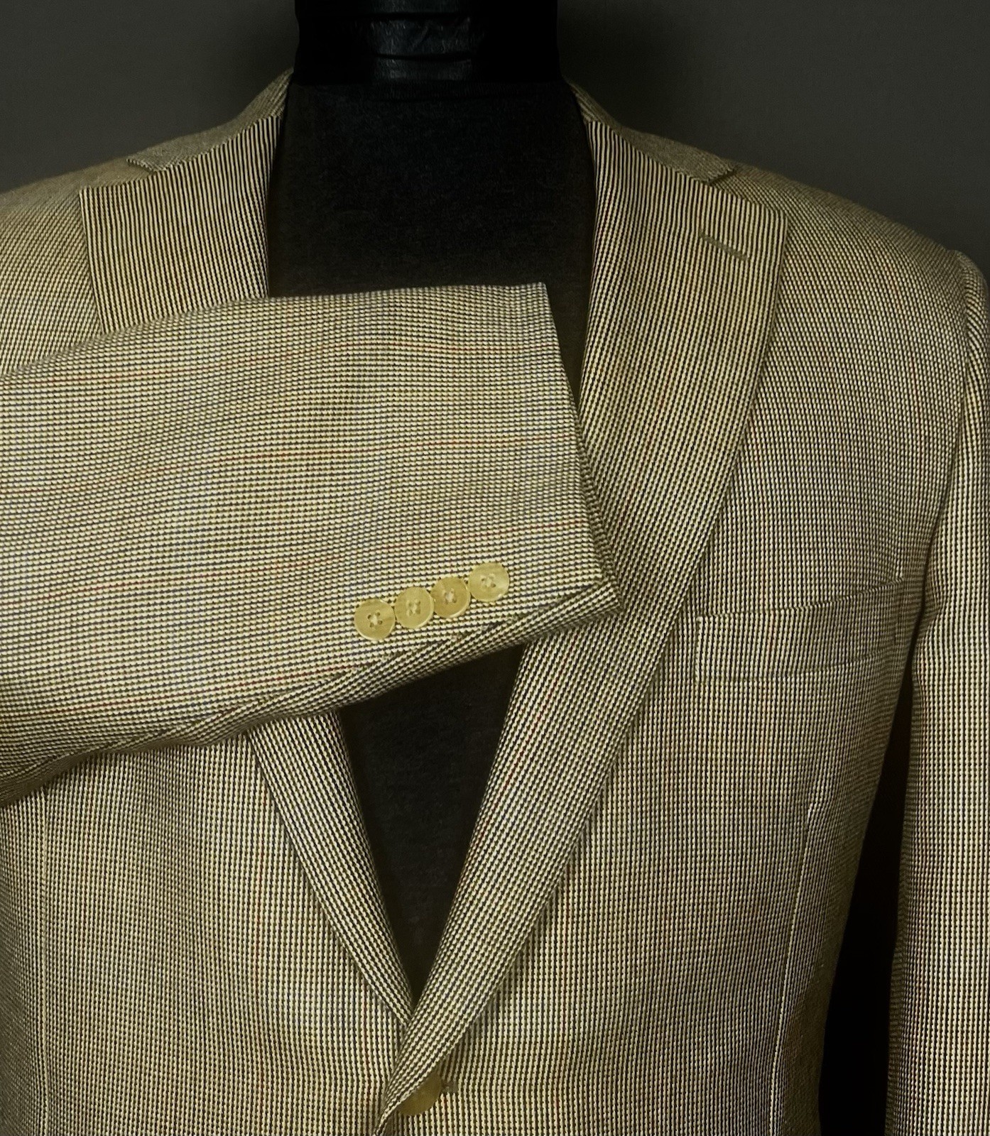 Paul Stuart Samuelsohn Wool Silk Weave Golden Beige Plaid Blazer Sport Coat 46L