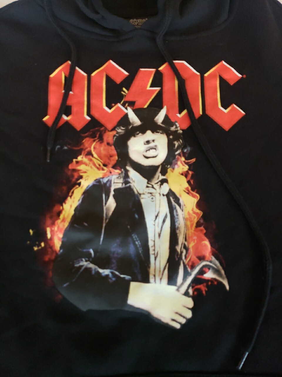 AC/DC Angus Young Sweatshirt Mens Small Black Pullover Hoodie Rock Music