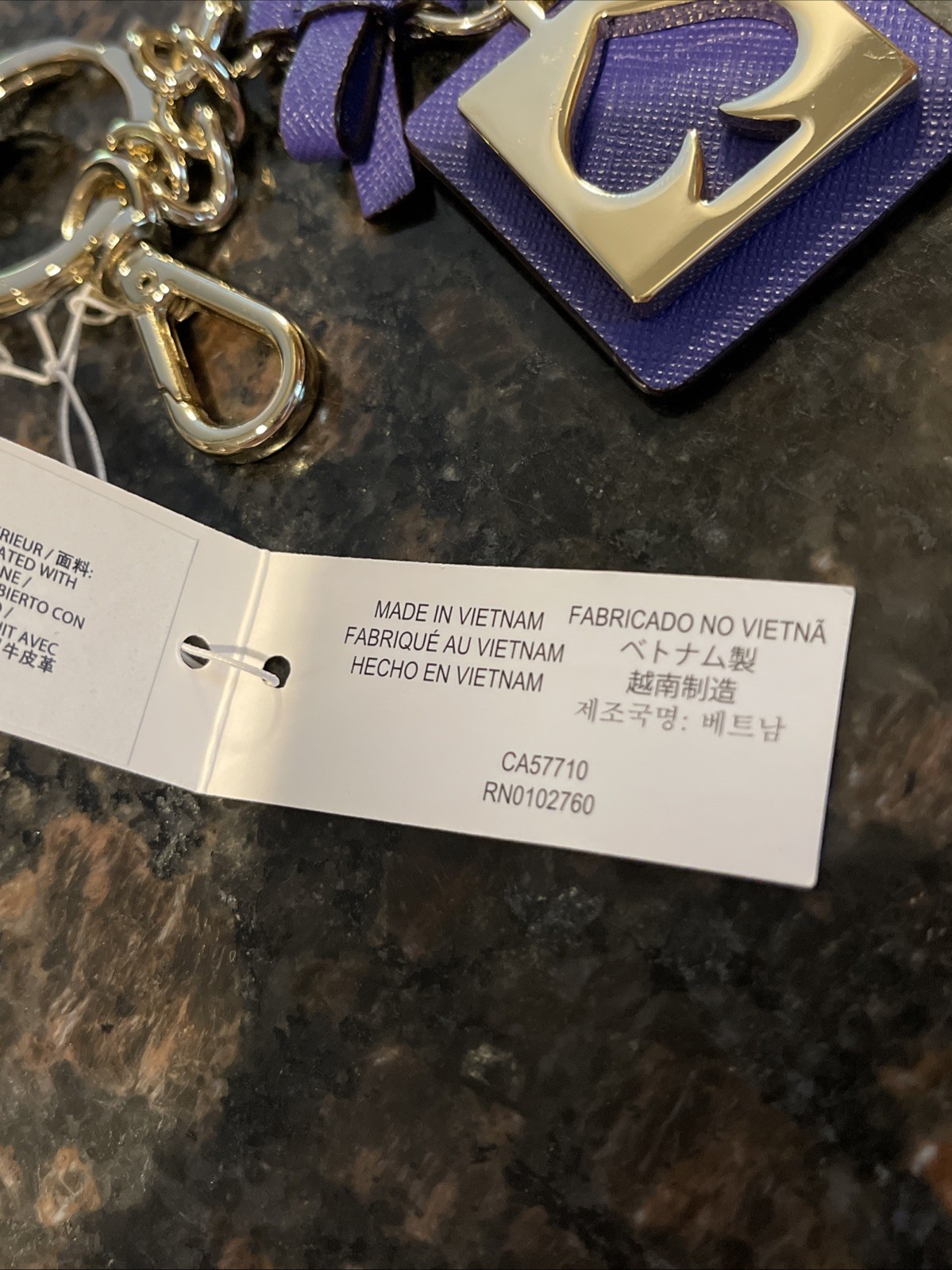 NWT Kate Spade Cutout Spade Gold Key Chain Fob Bag Charm Purple Leather