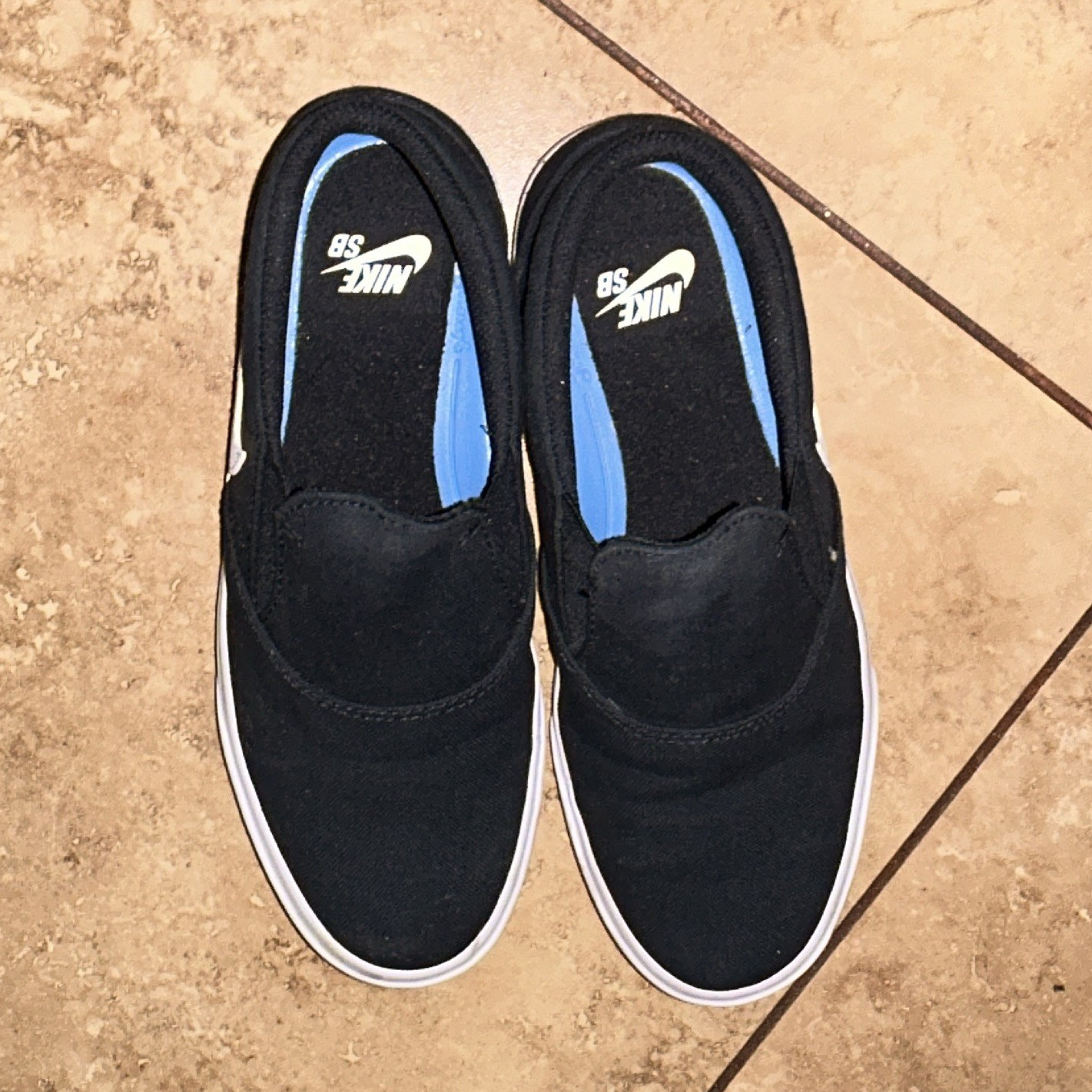 Nike SB Slip-On Skateboarding Sneakers Black White Blue Canvas DA2607-001