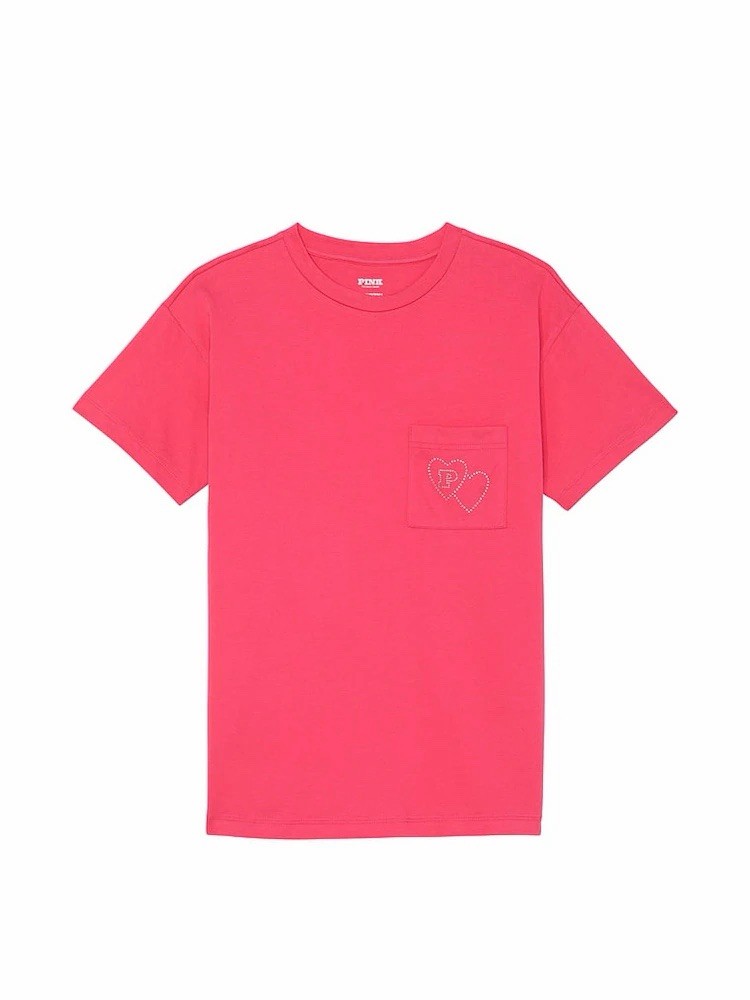 Victoria’s Secret PINK Perfect Cotten Tee ~ Double Bubble Heart Bling ~XS~