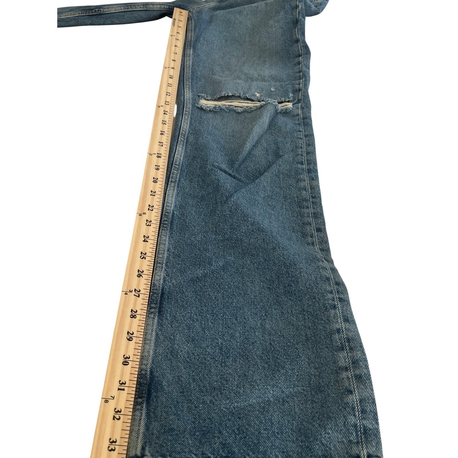 ZARA High Waist Straight Leg Distressed Blue Jeans 2 26×33 Tall 90s Grunge Y2K