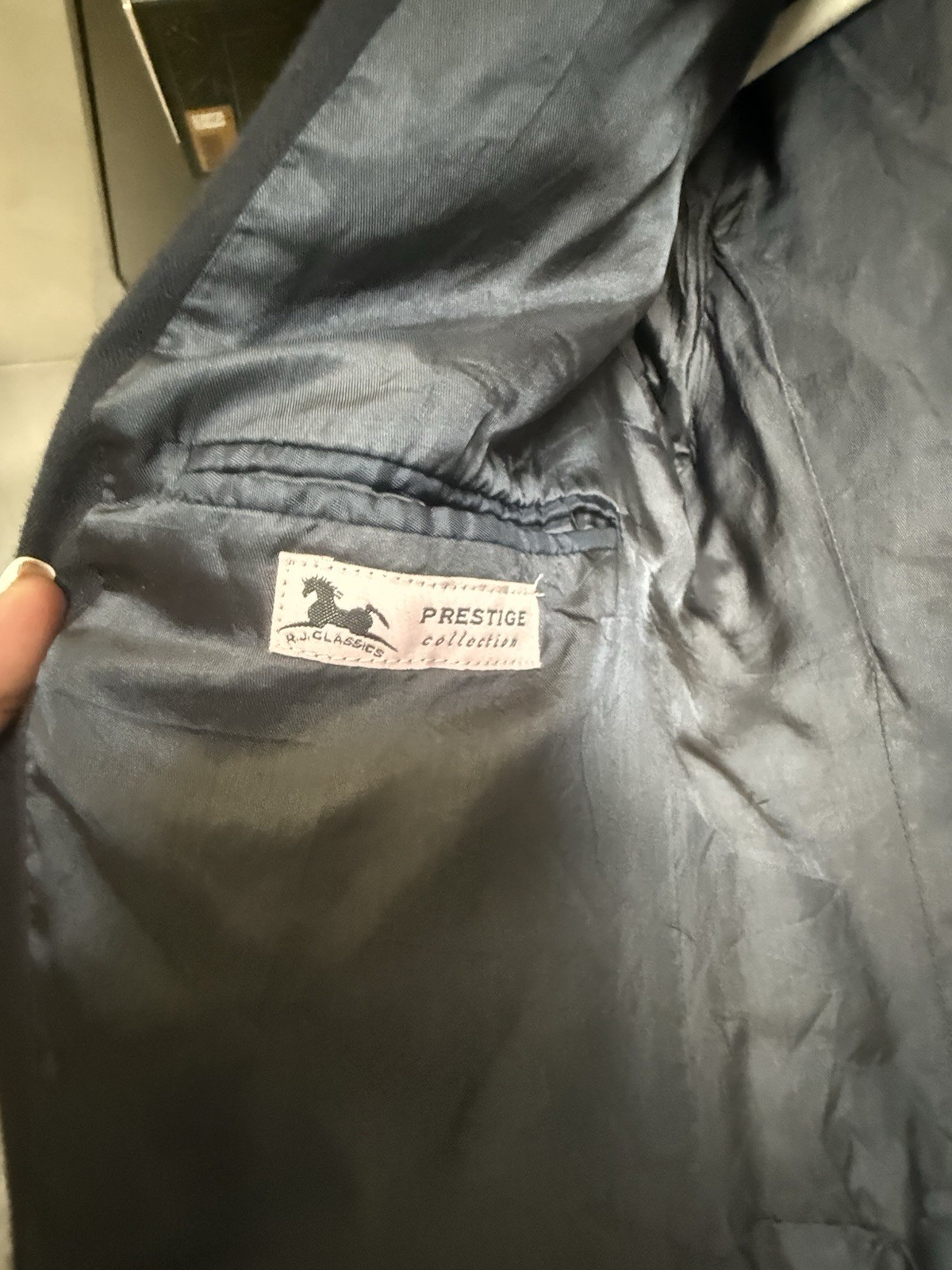 Black Pin Stripe, Saddle Seat Coat Size 8, Prestige Collection