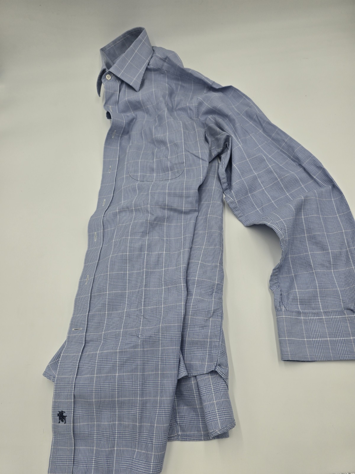Hart Schaffner Marx Men’s Dress Shirt 16.5 35 Blue Plaid Cotton Non-Iron (READ!)