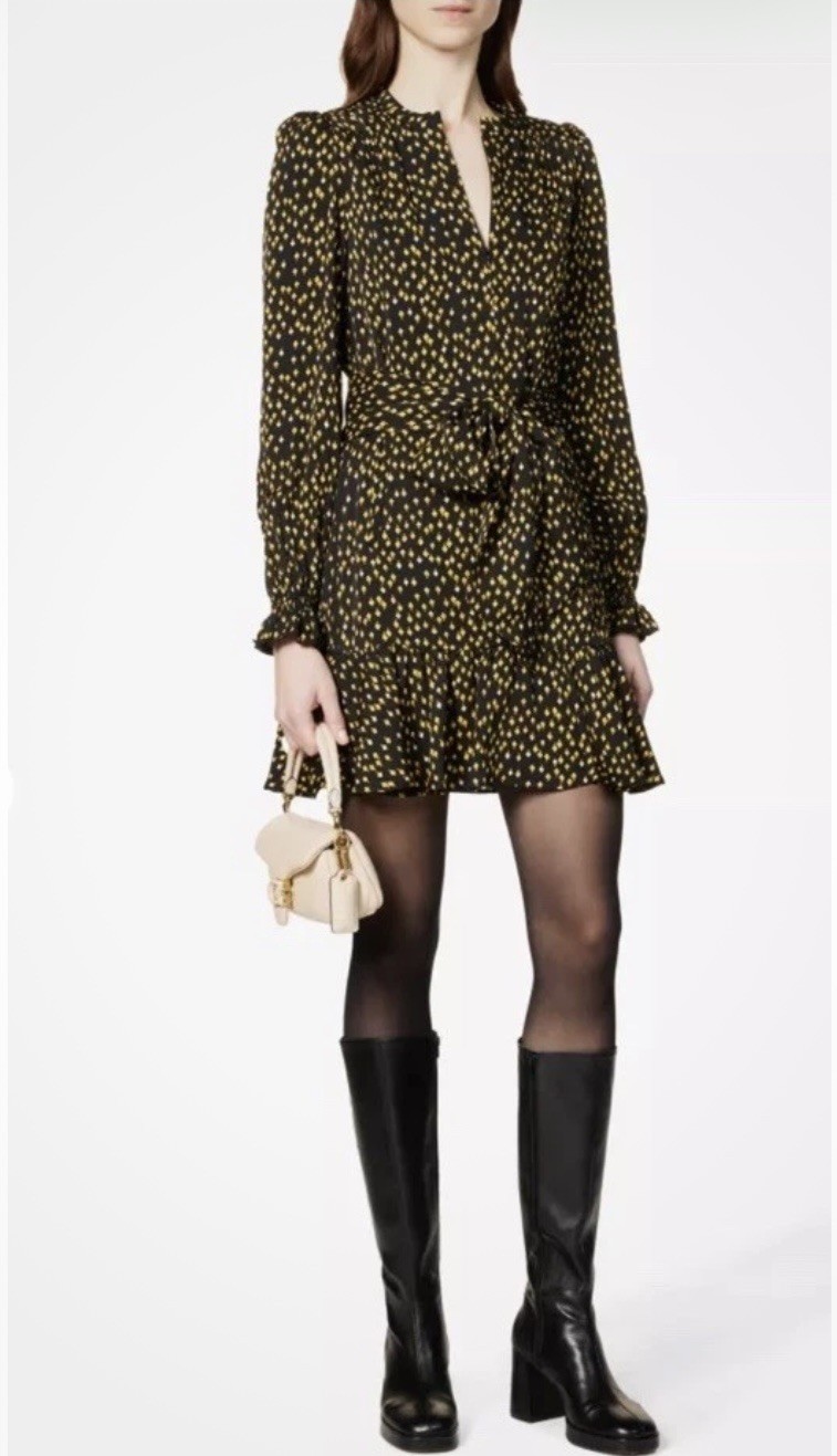 ME + EM Micro Petal Mini Dress Black/Yellow Size UK 8 New with Tags