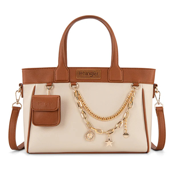 Wrangler Color Block Tote with Chain Charm & Mini Pouch