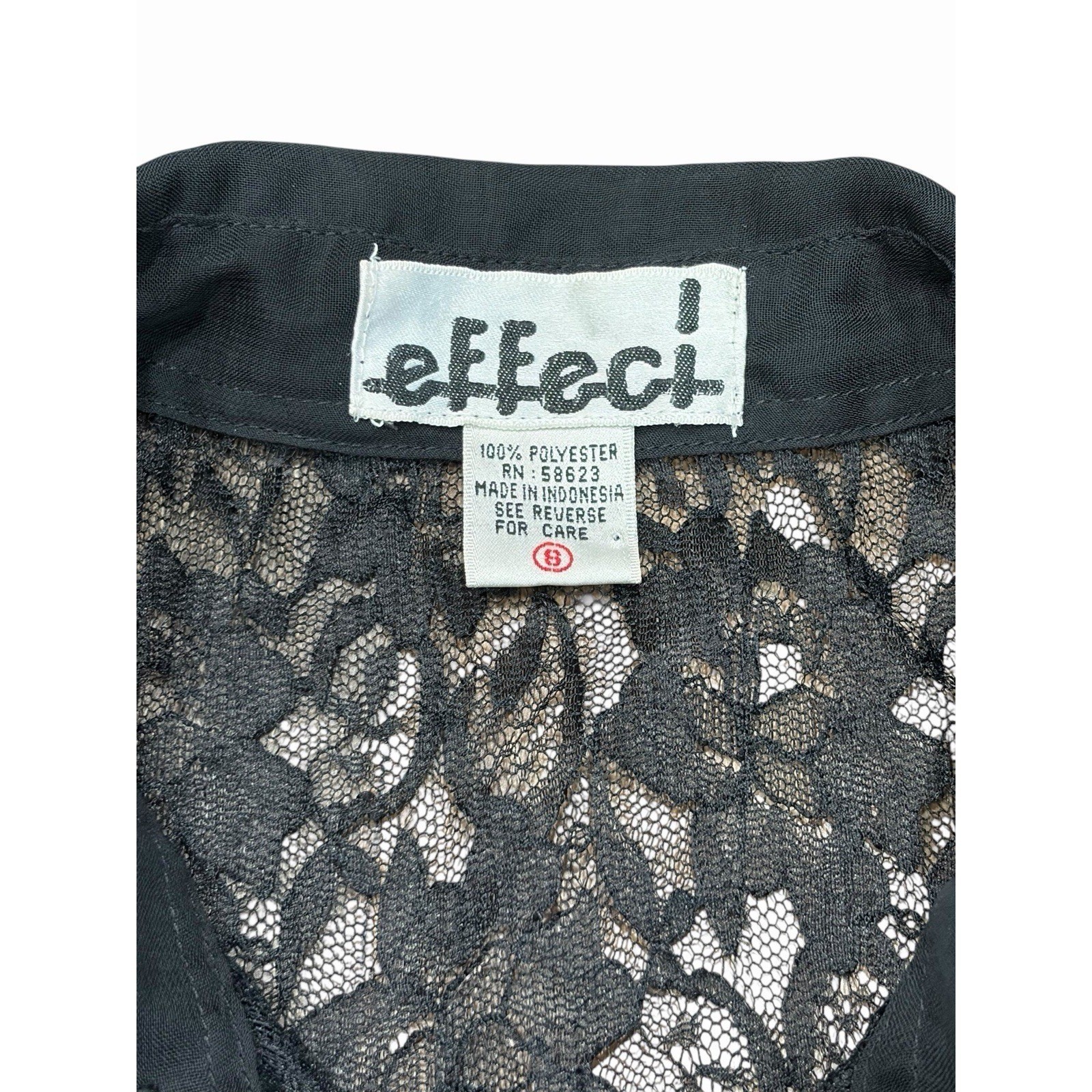 Effeci Womens Lace Sheer Button Up Top Sequins Gothic Dark Romantic Black Small
