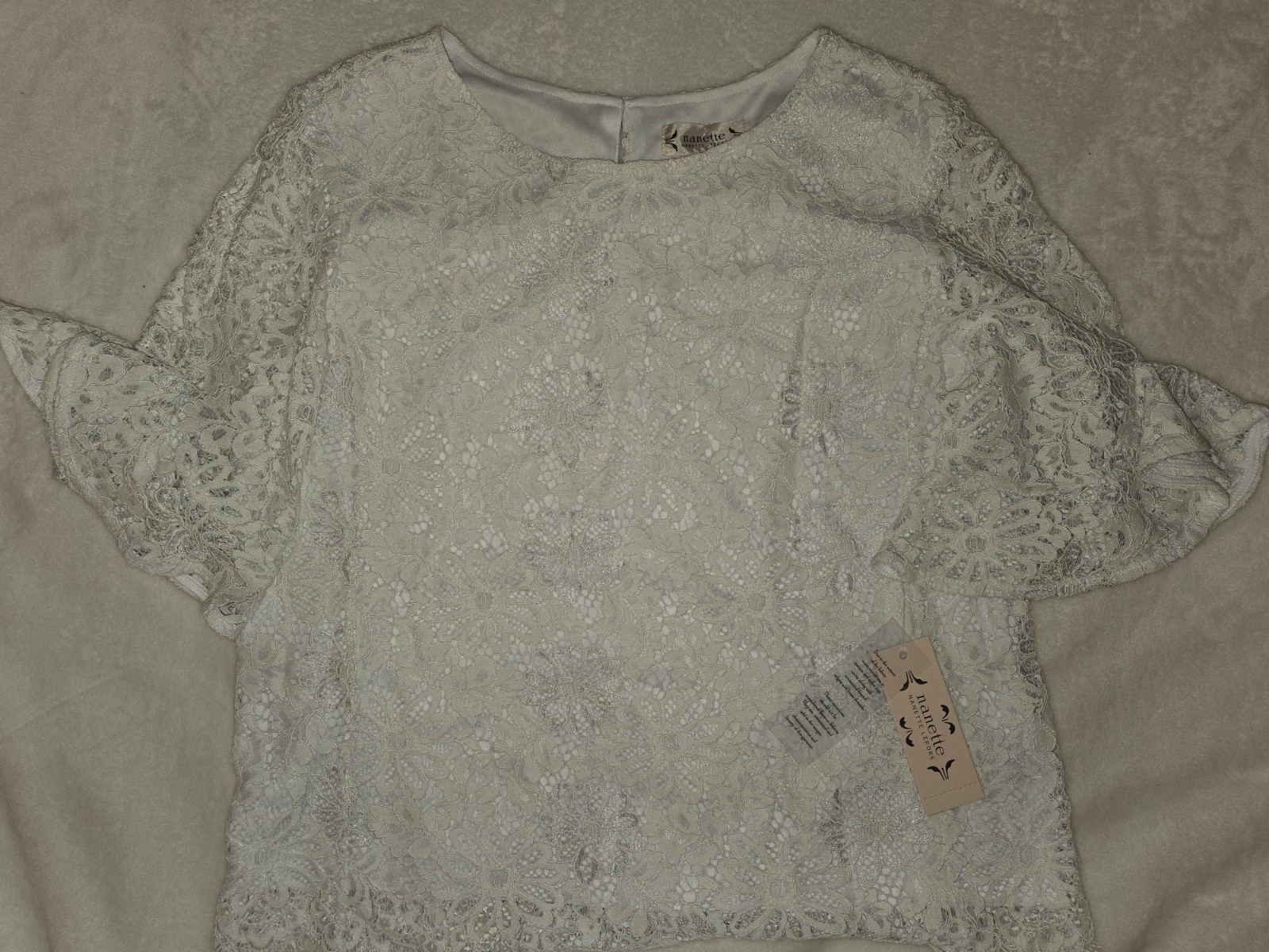 Nanette Lepore Lace Brilliant White Spring Fling Blouse / Top Size L NWT