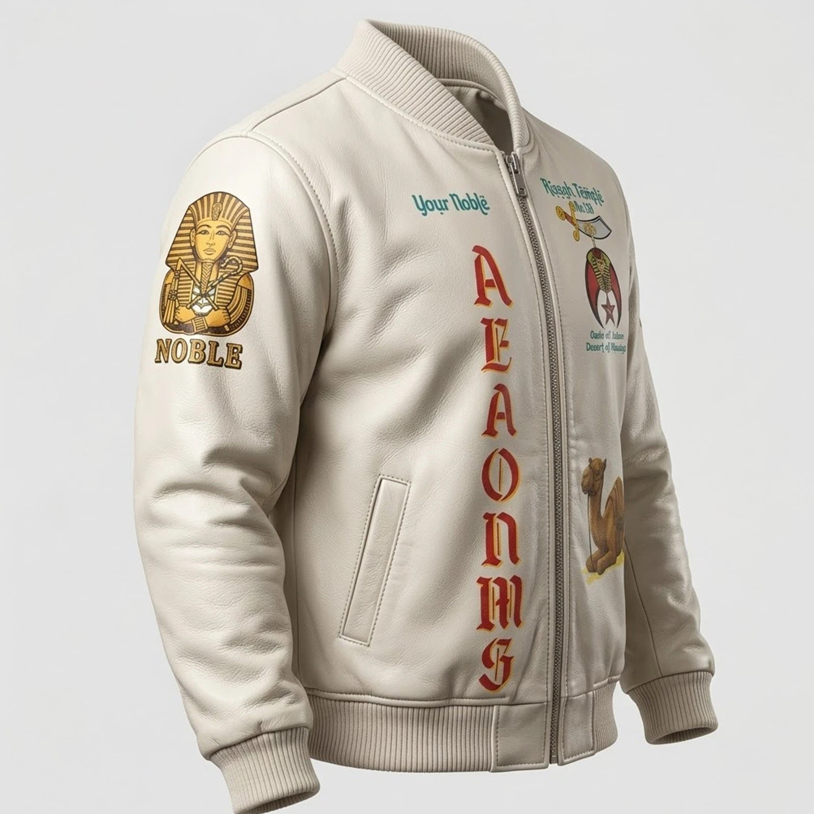 Custom Shrine Temple Leather Bomber Jacket AEAONMS Nobles Pyramid Camel Coat
