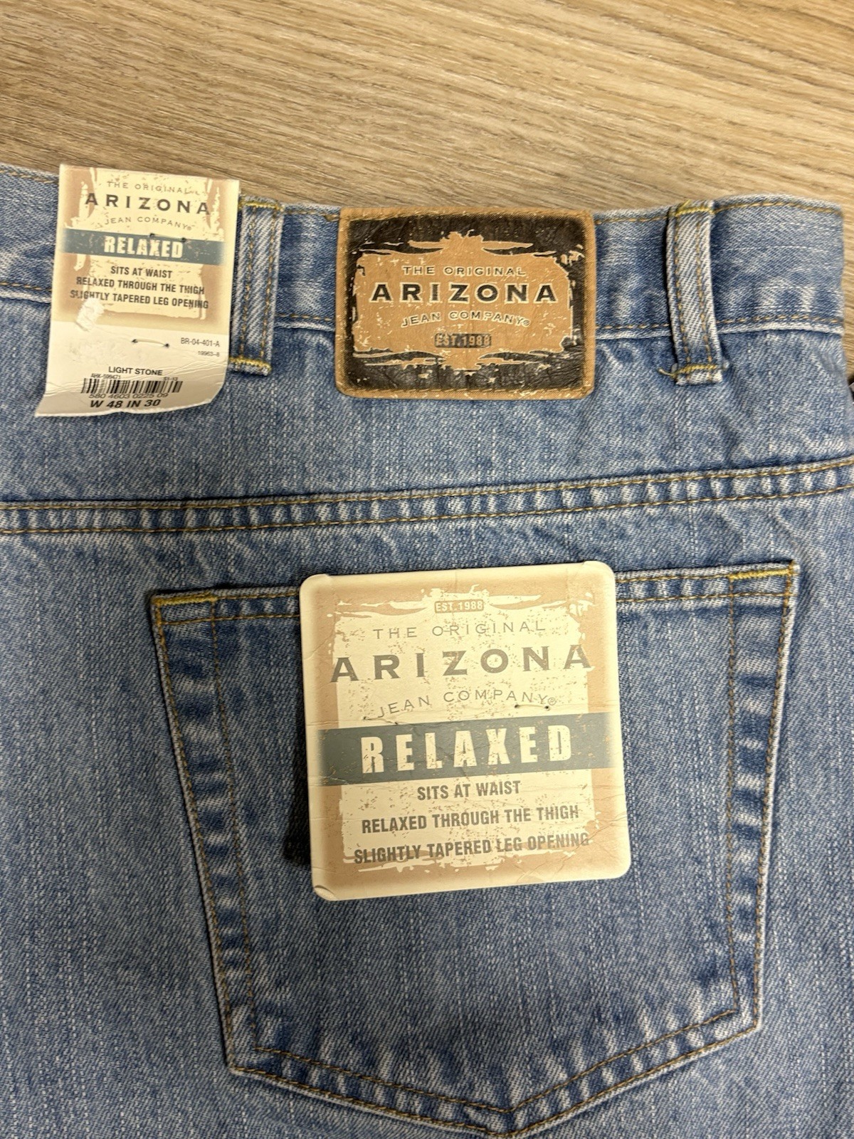2-Arizona Jean Co Mens Relaxed Fit Light Stone Denim Blue Jeans Size 48×30 – NEW