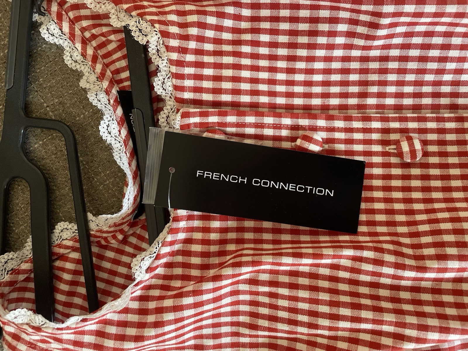 French Connection Red/White Gingham Cotton Lace Tie-Back Tank Top S