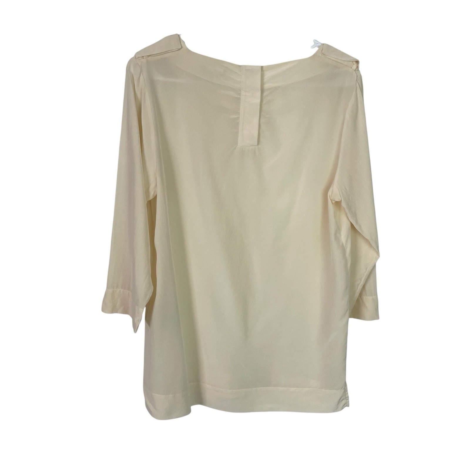 Vtg Lacoste Womens 100% Silk Blouse Sz EU 36 US 4/S Ivory Military 3/4 Sleeve