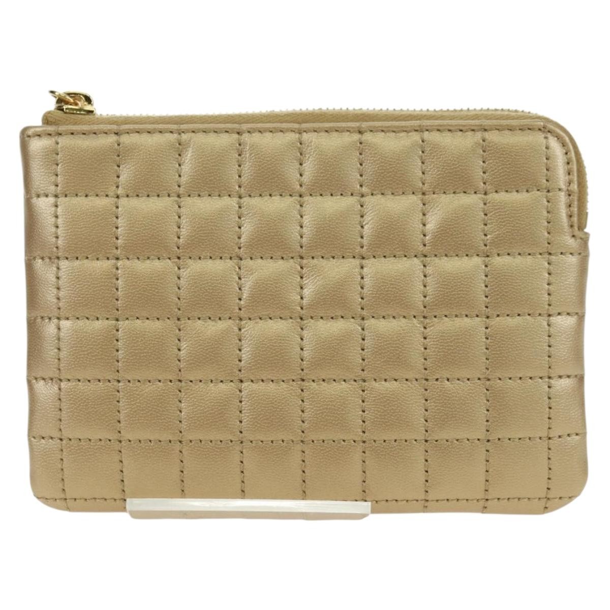 CELINE C Charm Coin Purse Leather Gold Auth am11616V