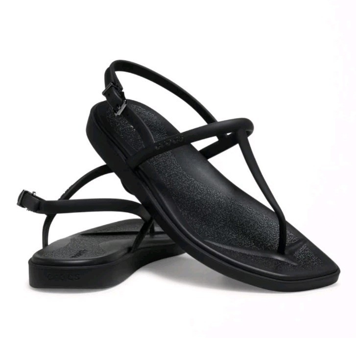 Crocs Miami 209793-001 Sandals Womens 6 Black Square Toe Thong Flip Flop