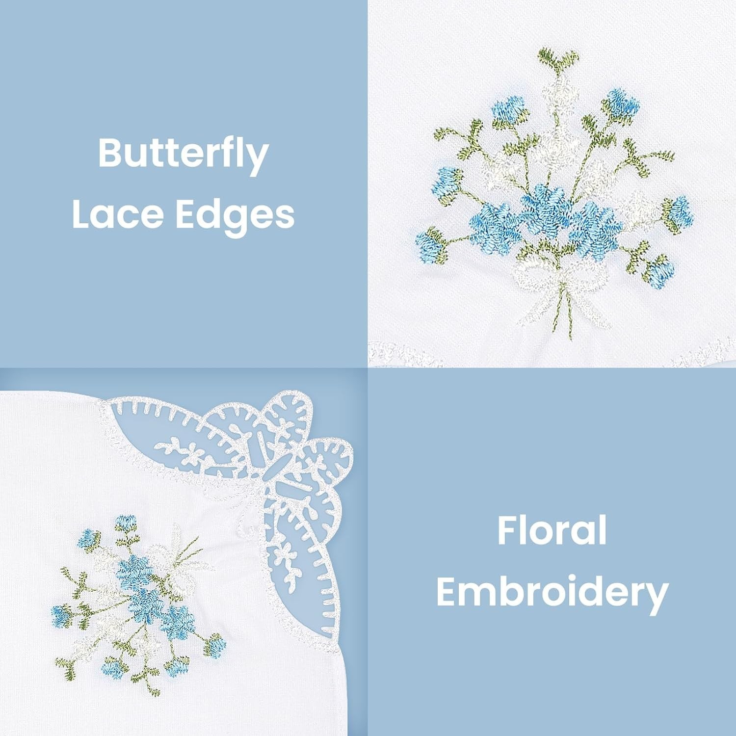 Assorted Floral Lace Trimmed Cotton Handkerchiefs – 6 Pack for All Occasions